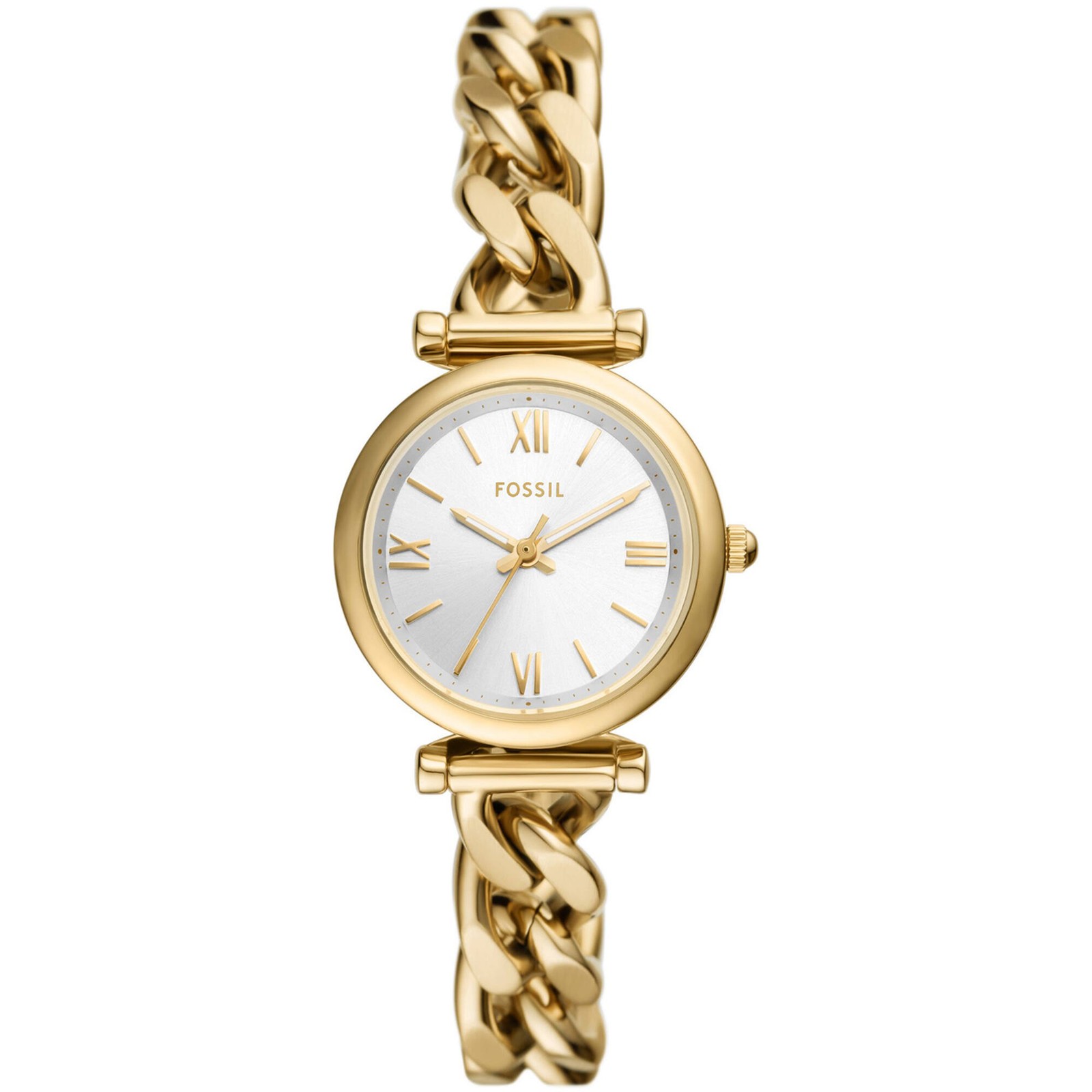 Fossil Women’s Watch Carlie Quartz Silver Dial Yellow Gold Steel Bracelet ES5329