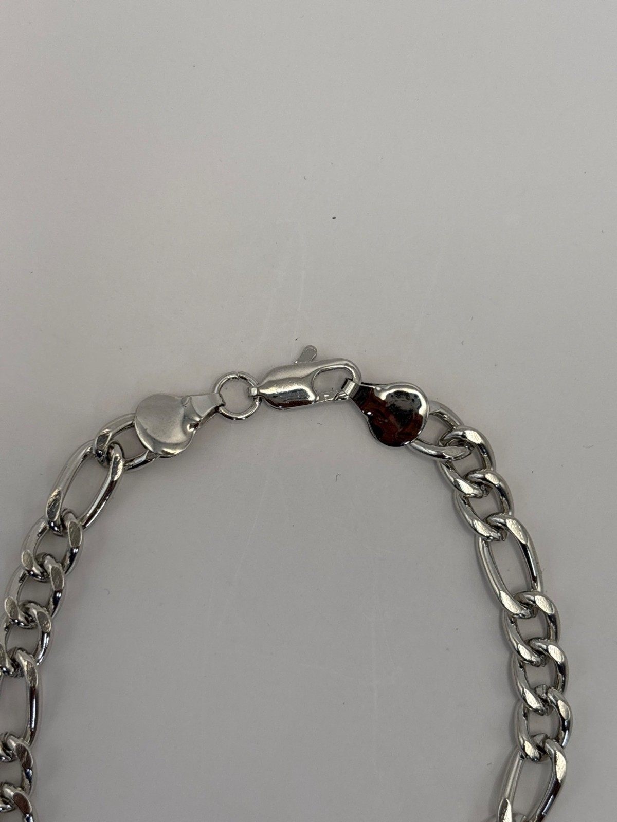 Calvin Klein Mens 14k White Gold Plated Silver Tone Figaro Chain Bracelet NEW