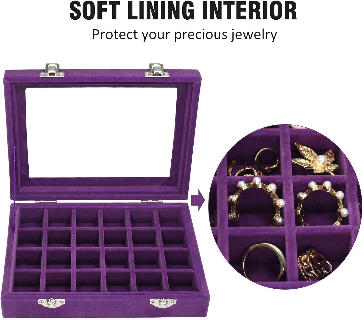 Velvet Jewelry Box 24 Grid Jewelry Ring Display Organiser Box Tray Holder Earrin