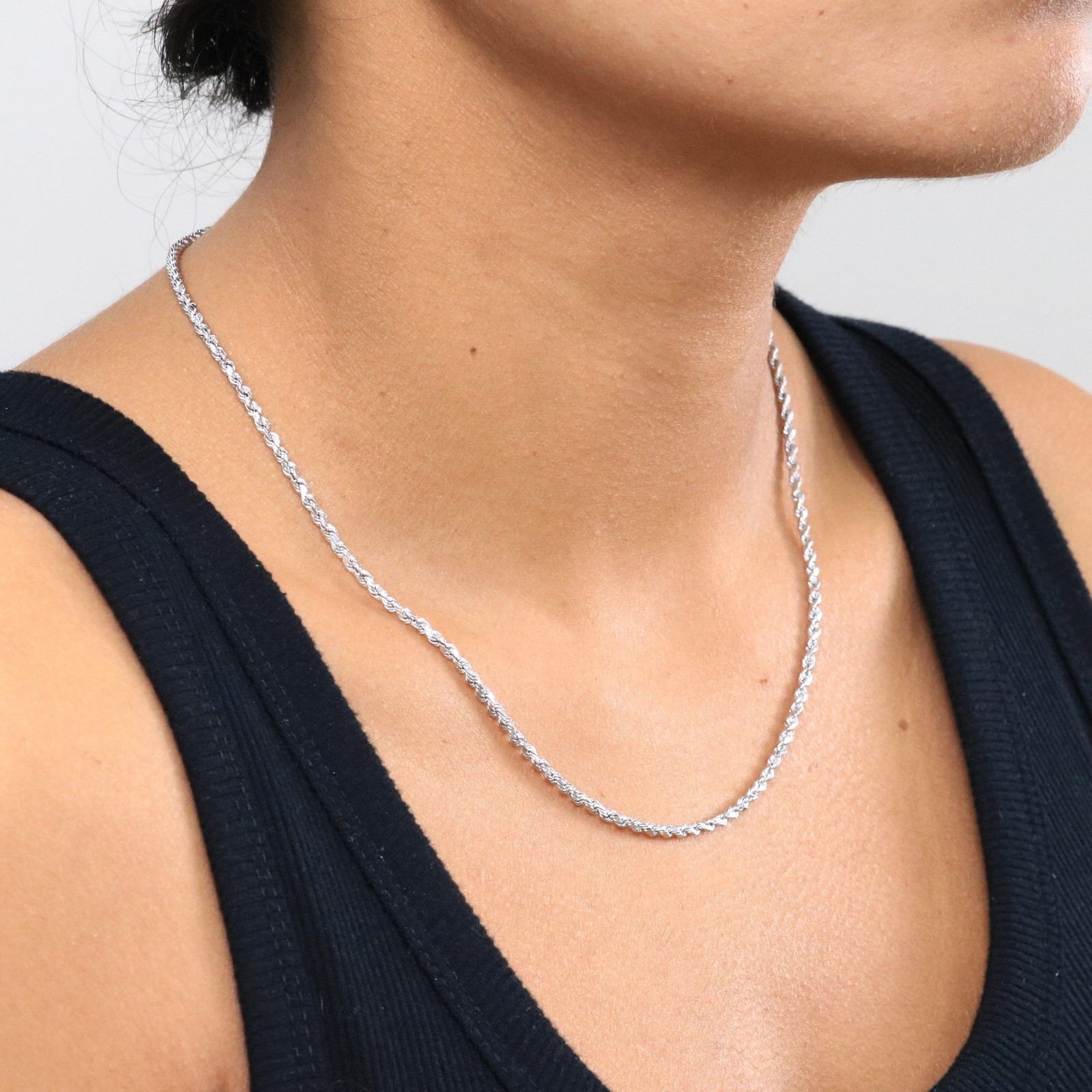 14K White Gold 2.5mm Diamond Cut Rope Chain Pendant Necklace Mens Women 14″- 30″