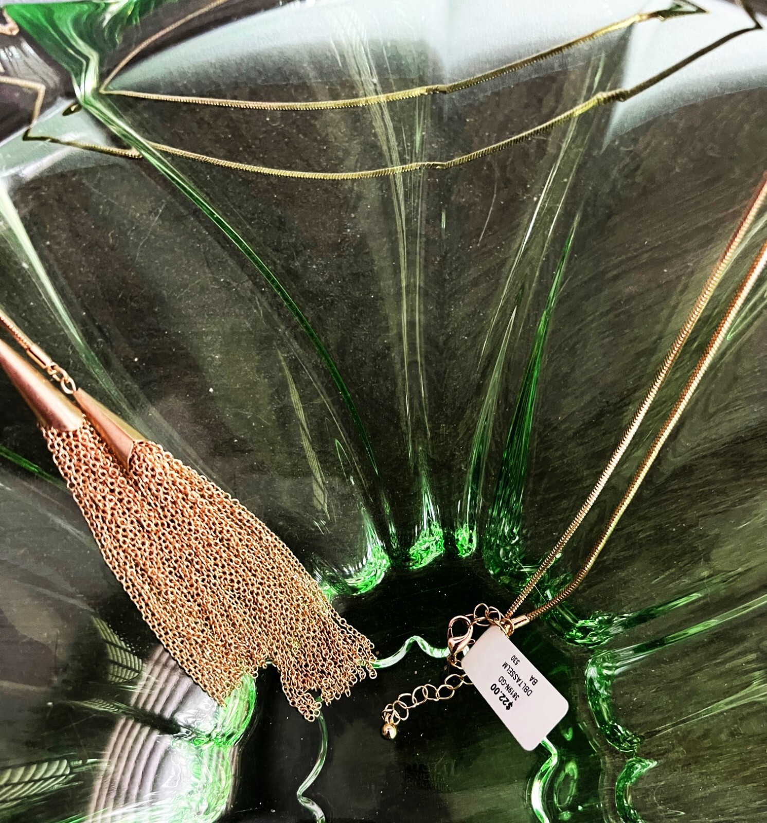 10 Snake Chain Lariat Goldtone Double Tassel Necklaces approx 30 inch chain