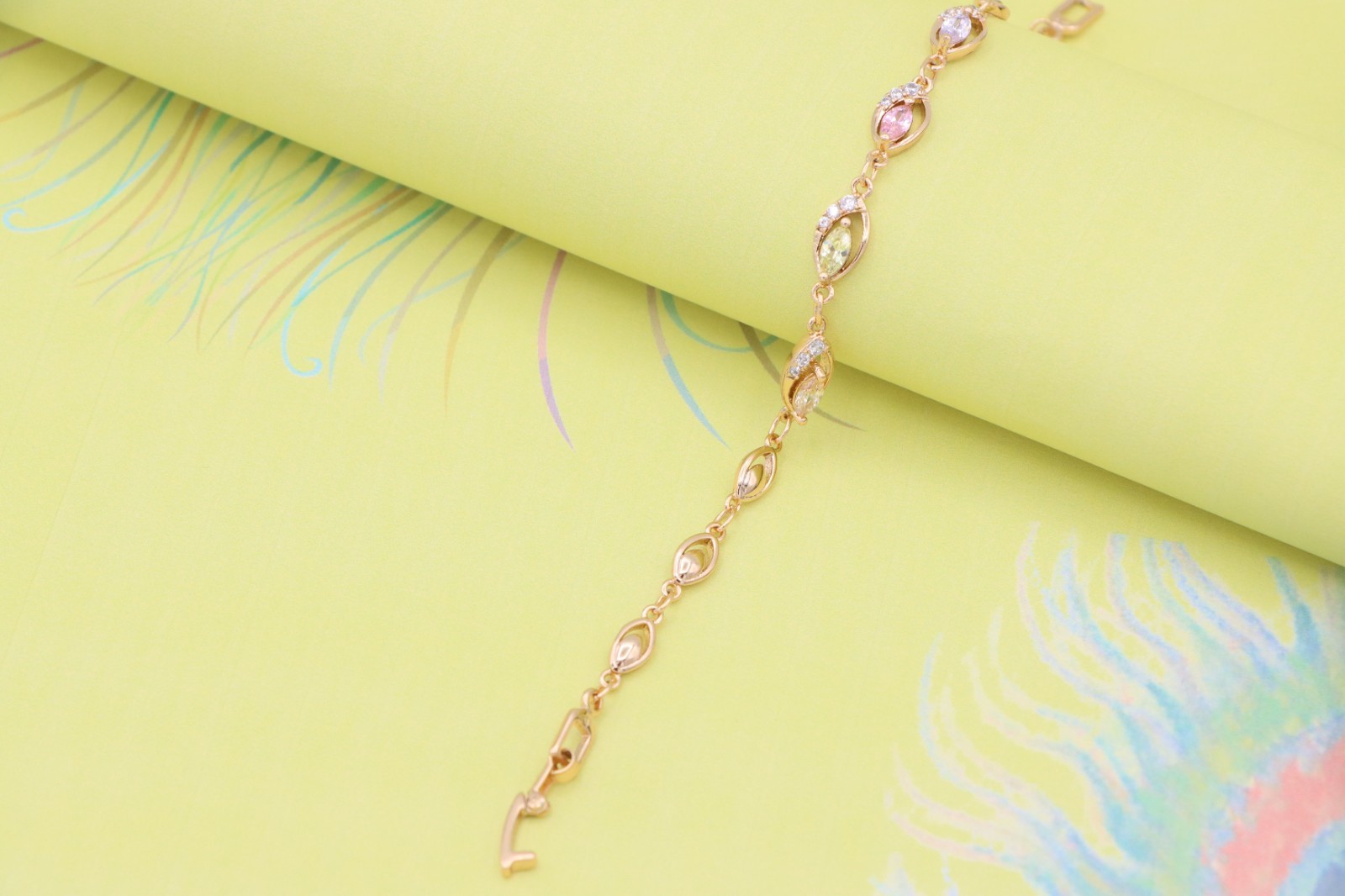 with Multicolor Stones and Crystals, XPBL0789 Rose Gold Bracelet
