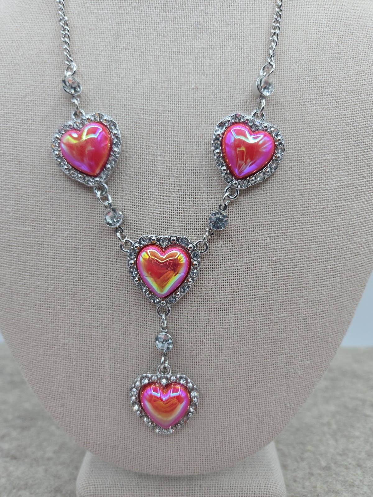 PAPARAZZI JEWELRY Heart Necklace & Earring Set NWT SilverTone “Stuck On You” Red