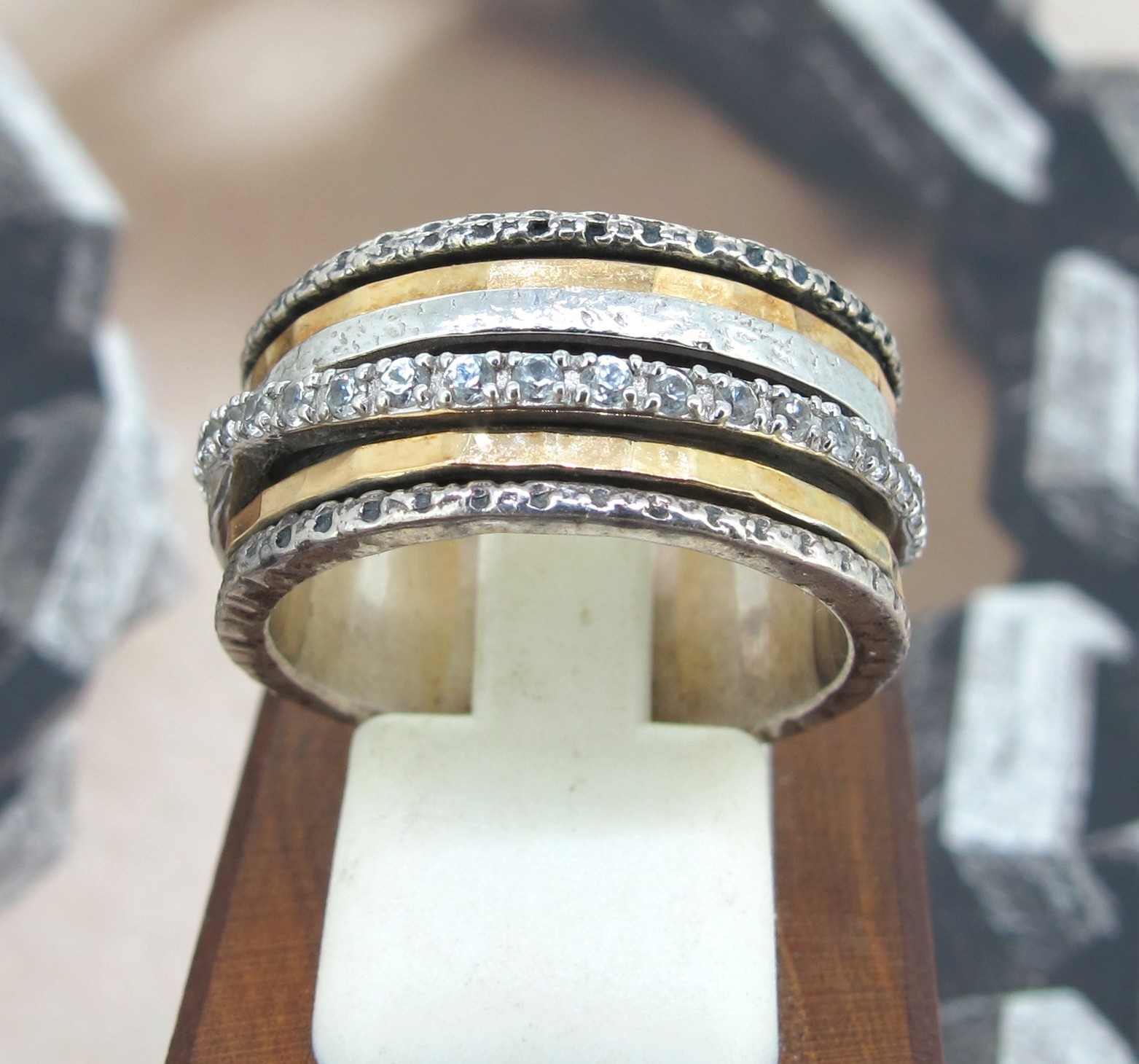 PZ Paz Creations 925 Silver & 14k Yellow Gold Diamonds Israel Movable Band 8