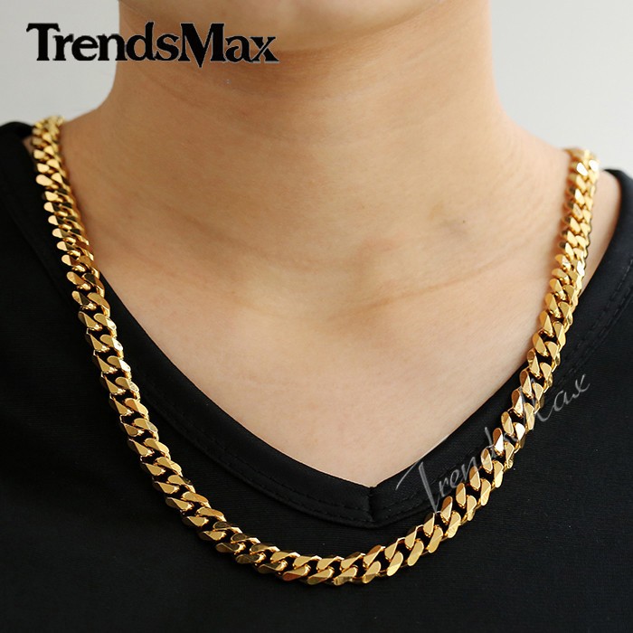 3/5/7/9/11mm Gold Plated Stainless Steel Cuban Chain Necklace Bracelet Men Women