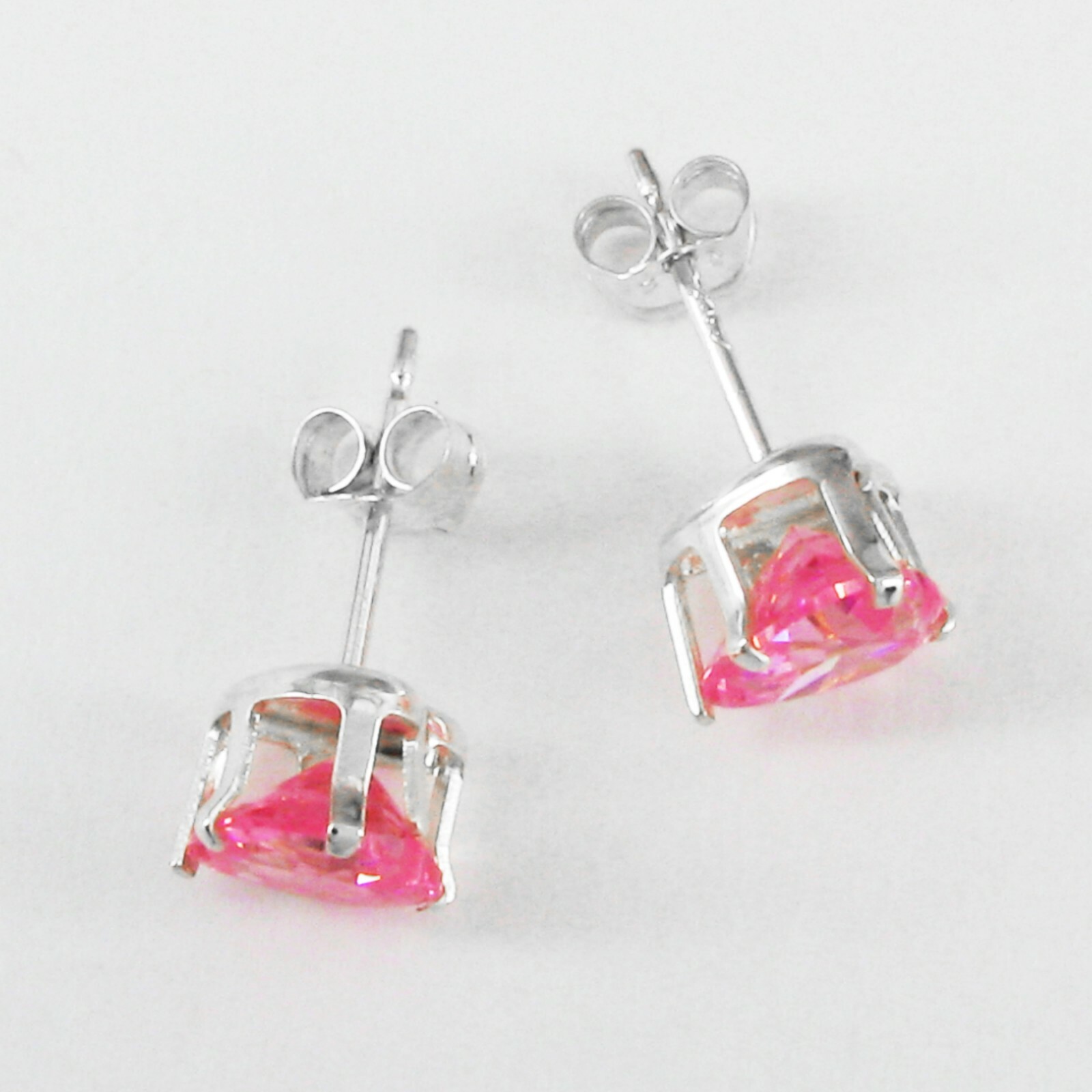 6mm HEART-Shaped CZ PINK Post Stud Earrings in SOLID Sterling Silver – NEW!