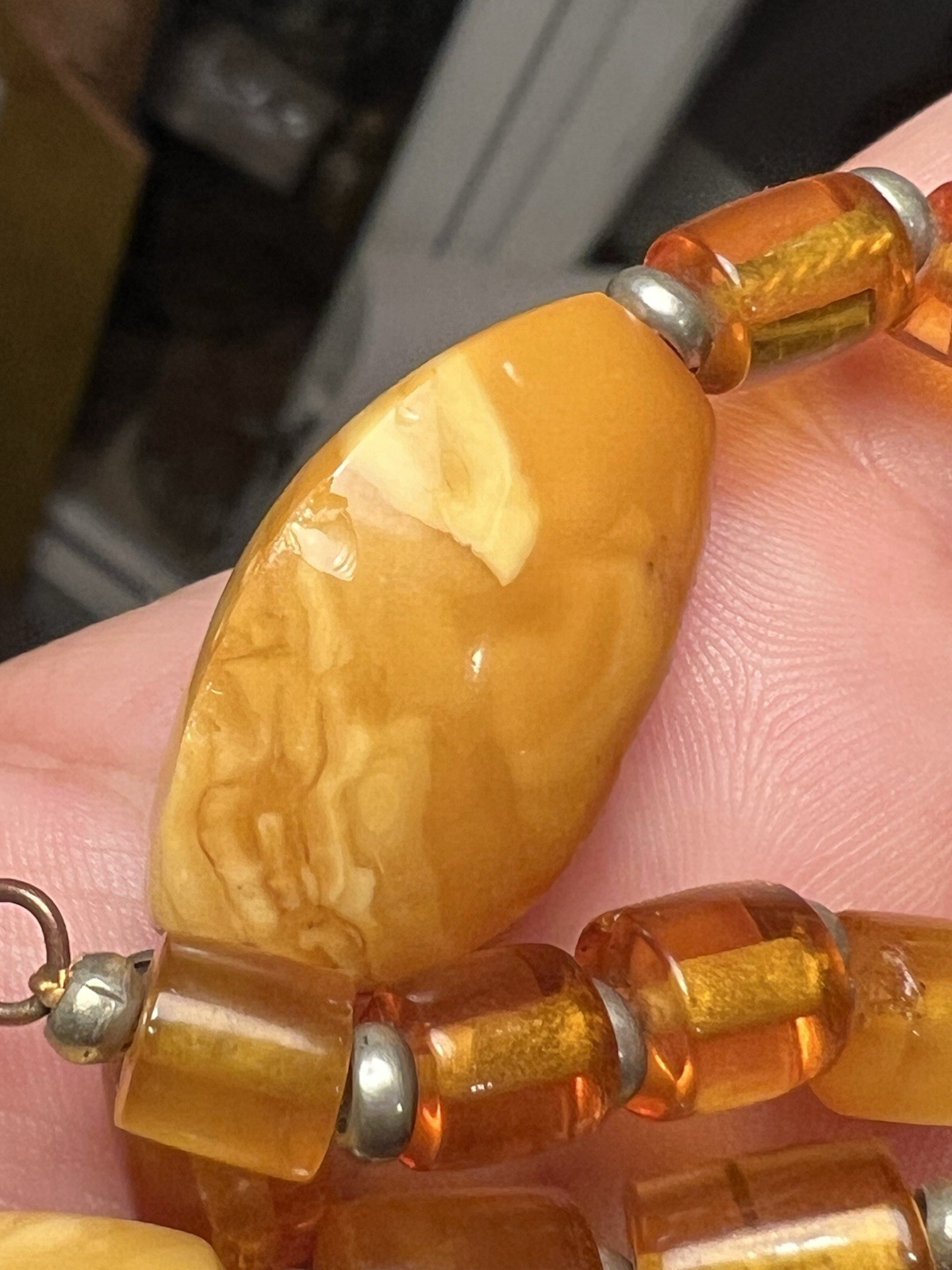 Antique Vintage Russian Baltic Butterscotch Egg Yolk Amber Bead Necklace