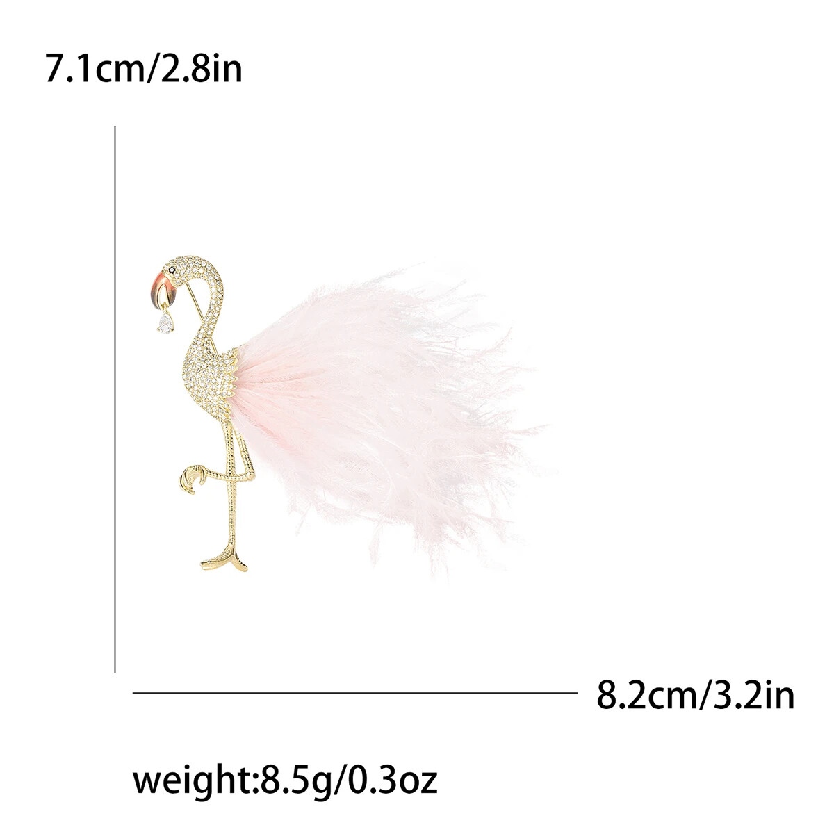 Luxurious 14k Gold Plated Copper Zircon Flamingo Brooches High-end Bird Hot Sale