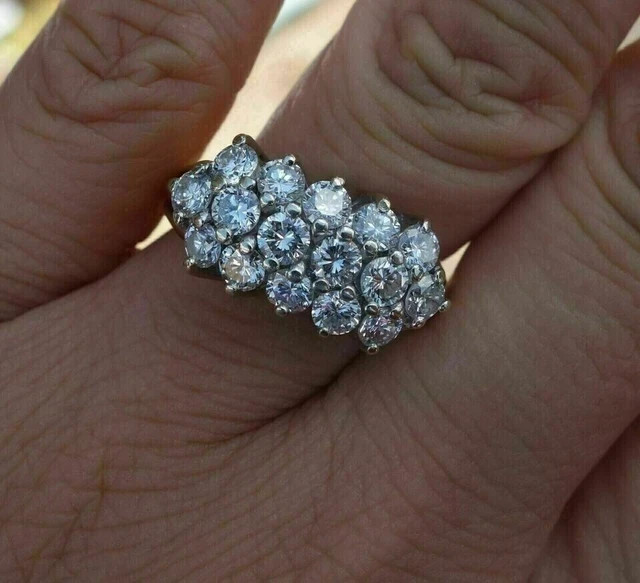 3Ct Round Cut Lab Created Diamond Cluster Engagement Ring 14K White Gold Plated