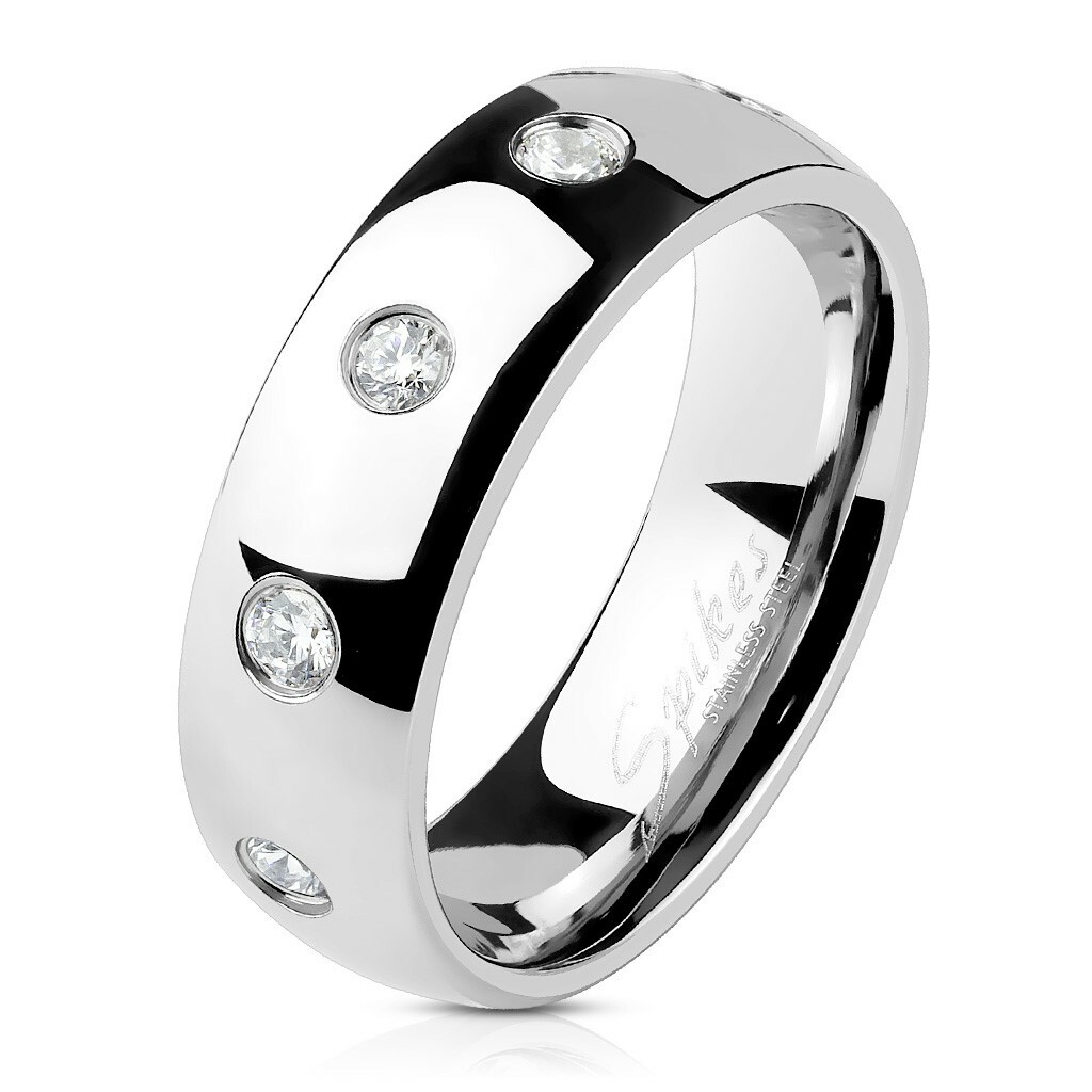 Stainless Steel Domed Polished 0.30 Carat CZ Eternity Band Ring Size 5-13