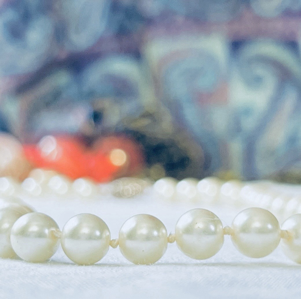 Estate Vintage Classic Knotted Faux Pearl Necklace, 18.5”