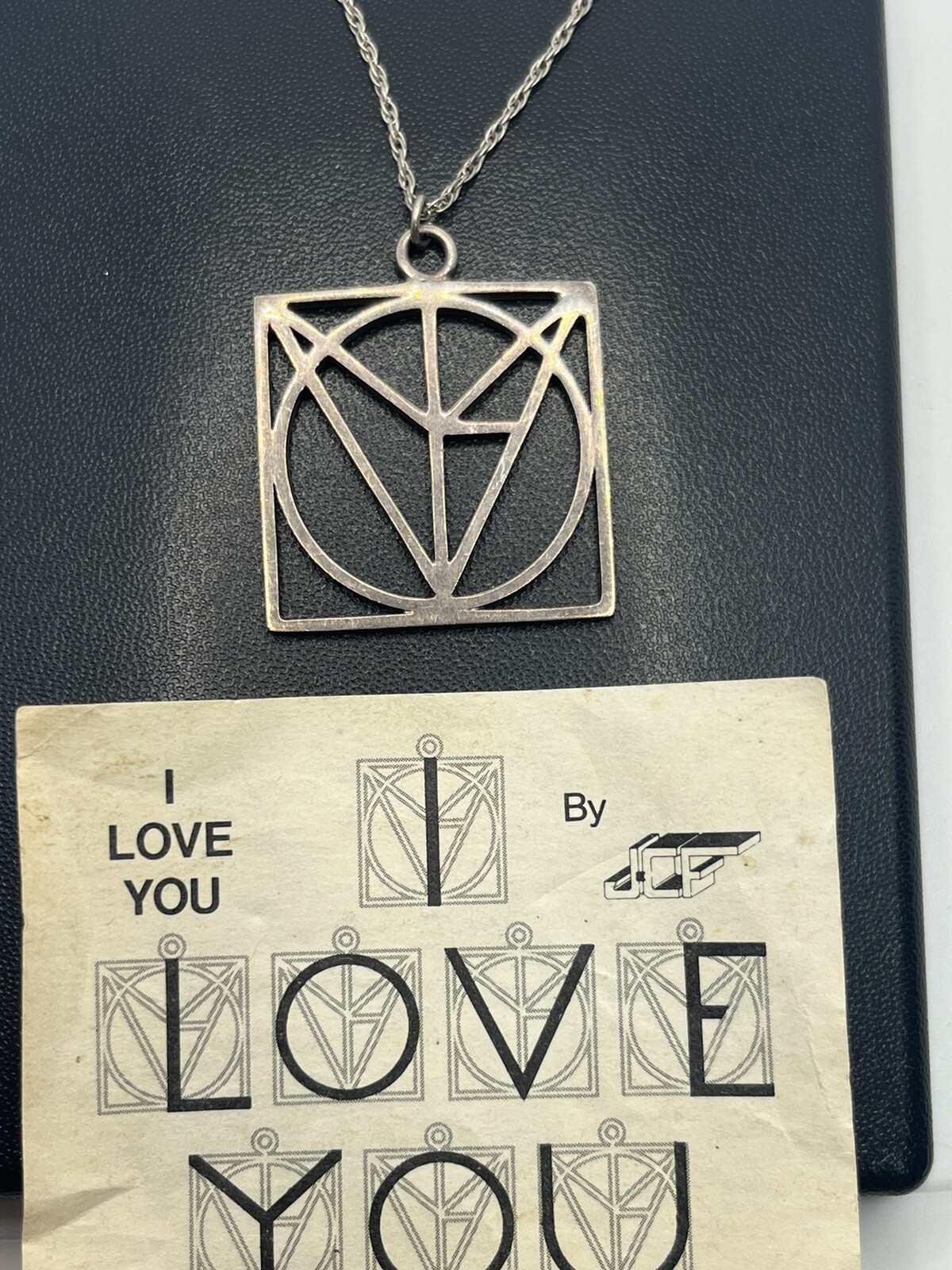 JCF Sterling silver SECRET MESSAGE I Love You Pendant necklace Modern Abstract
