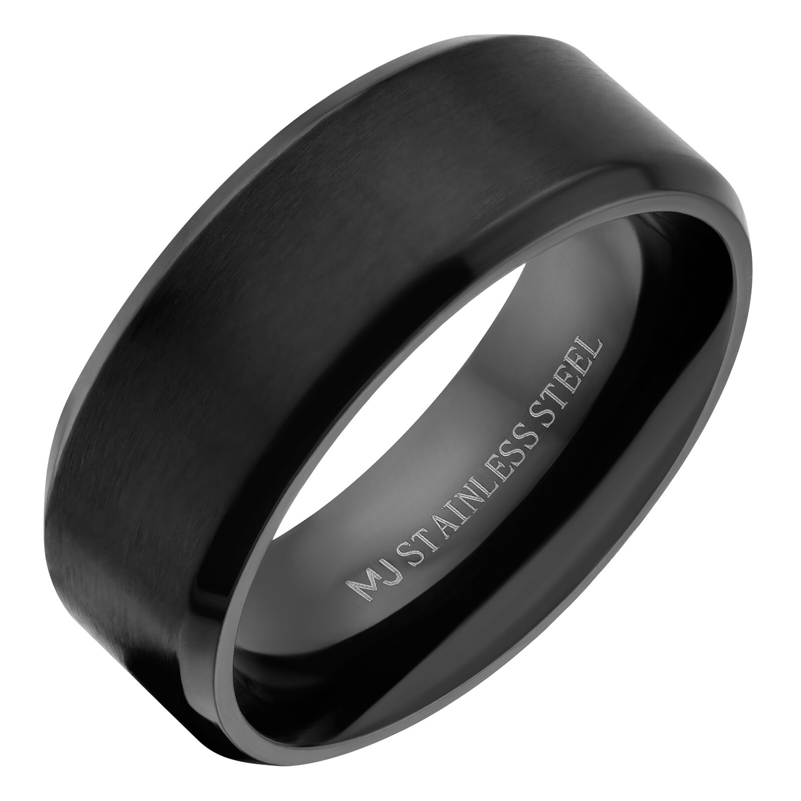 Black Plated Stainless Steel Brushed Beveled Edge or Center Groove 6 or 8mm Ring