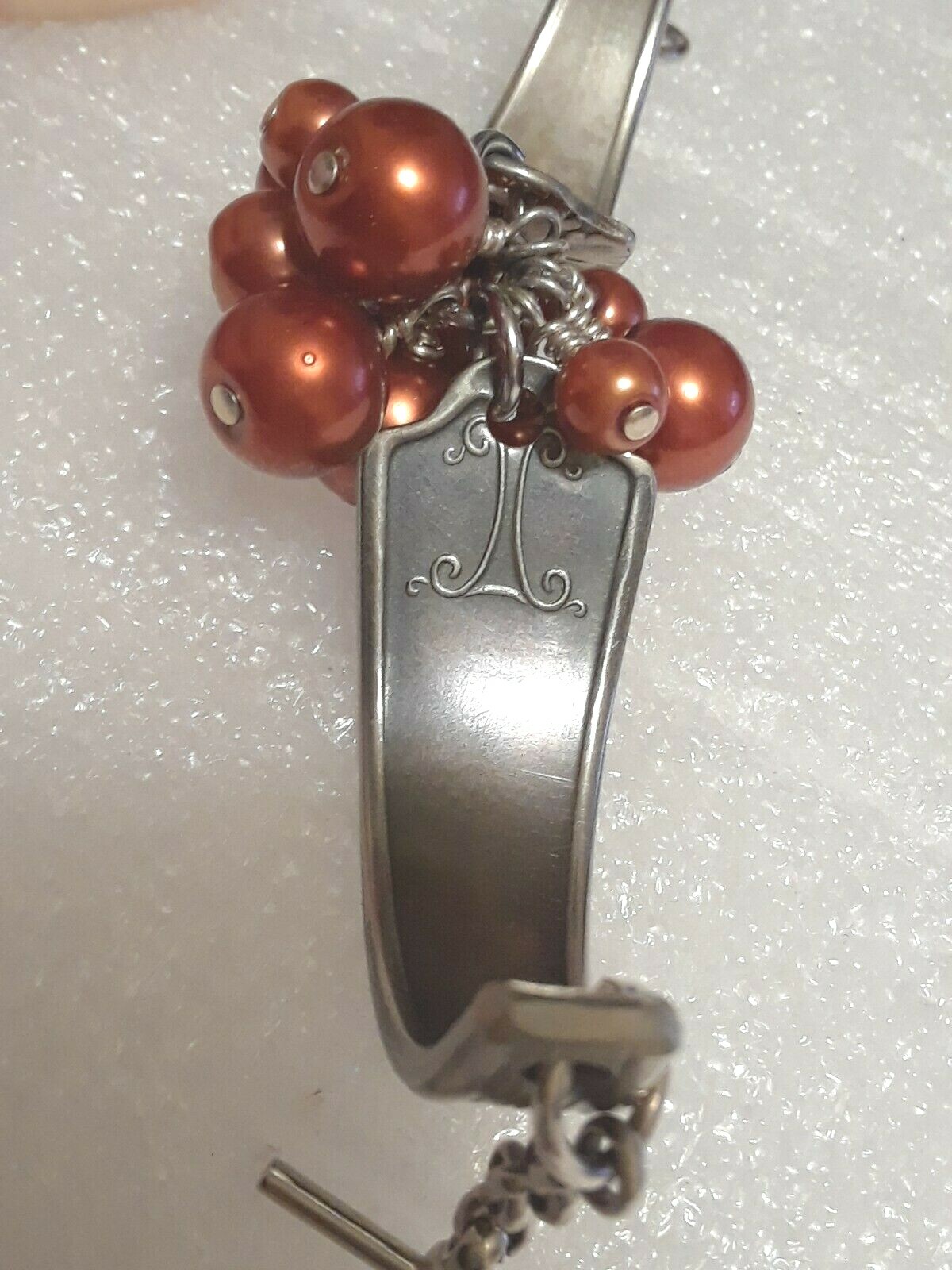 Spoon handle Bracelet. 2 piece with toggle clasp and burnt orange beads.