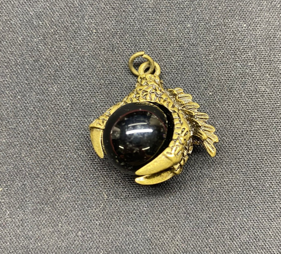VTG brass Tone Necklace Dragon Eagle Claw Talon Pendant Glass Orb cool gift