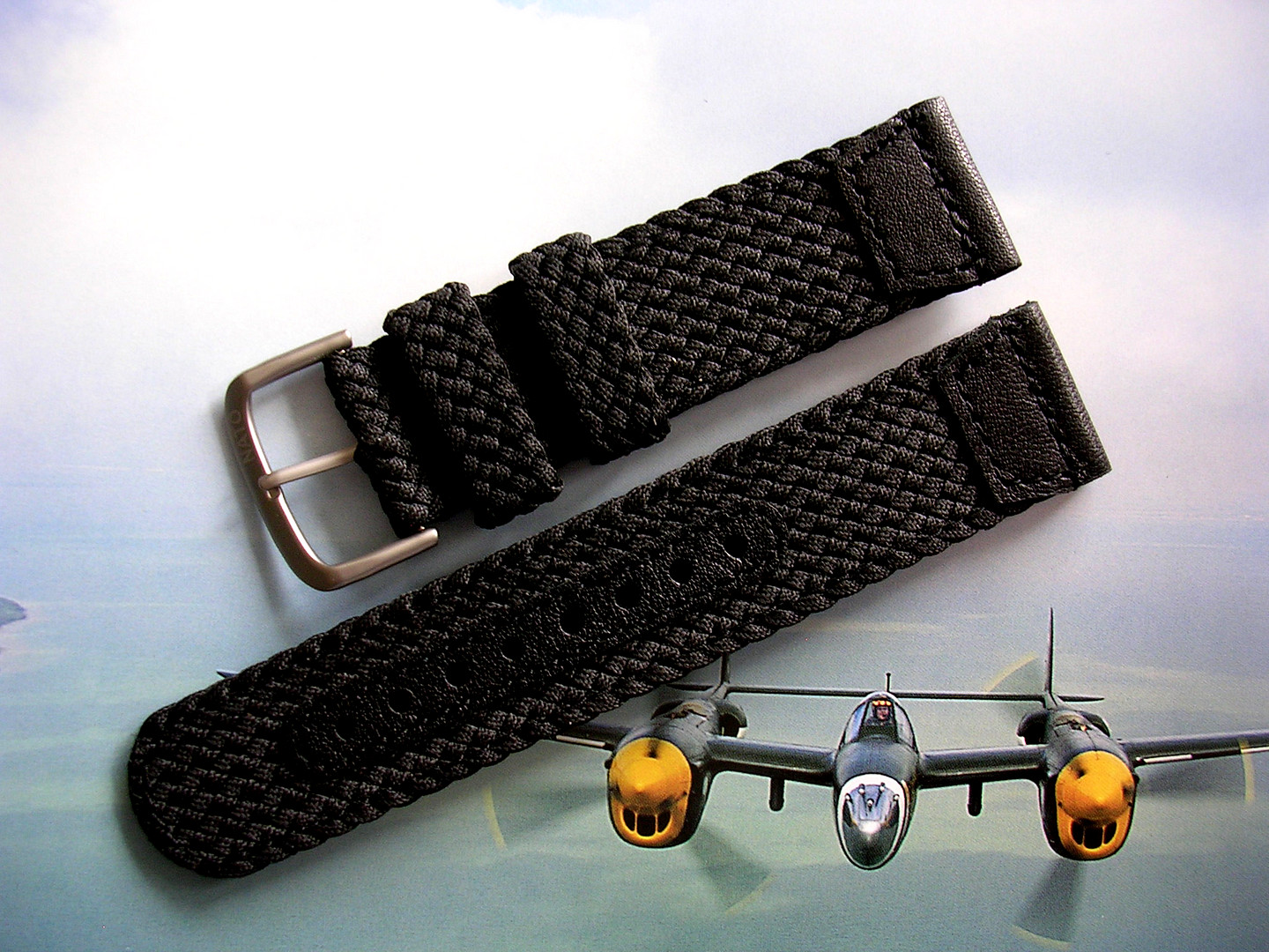 NATO® Braided Woven strap Black 2pc nylon watch band Dbl Thick Perlon fits Apple