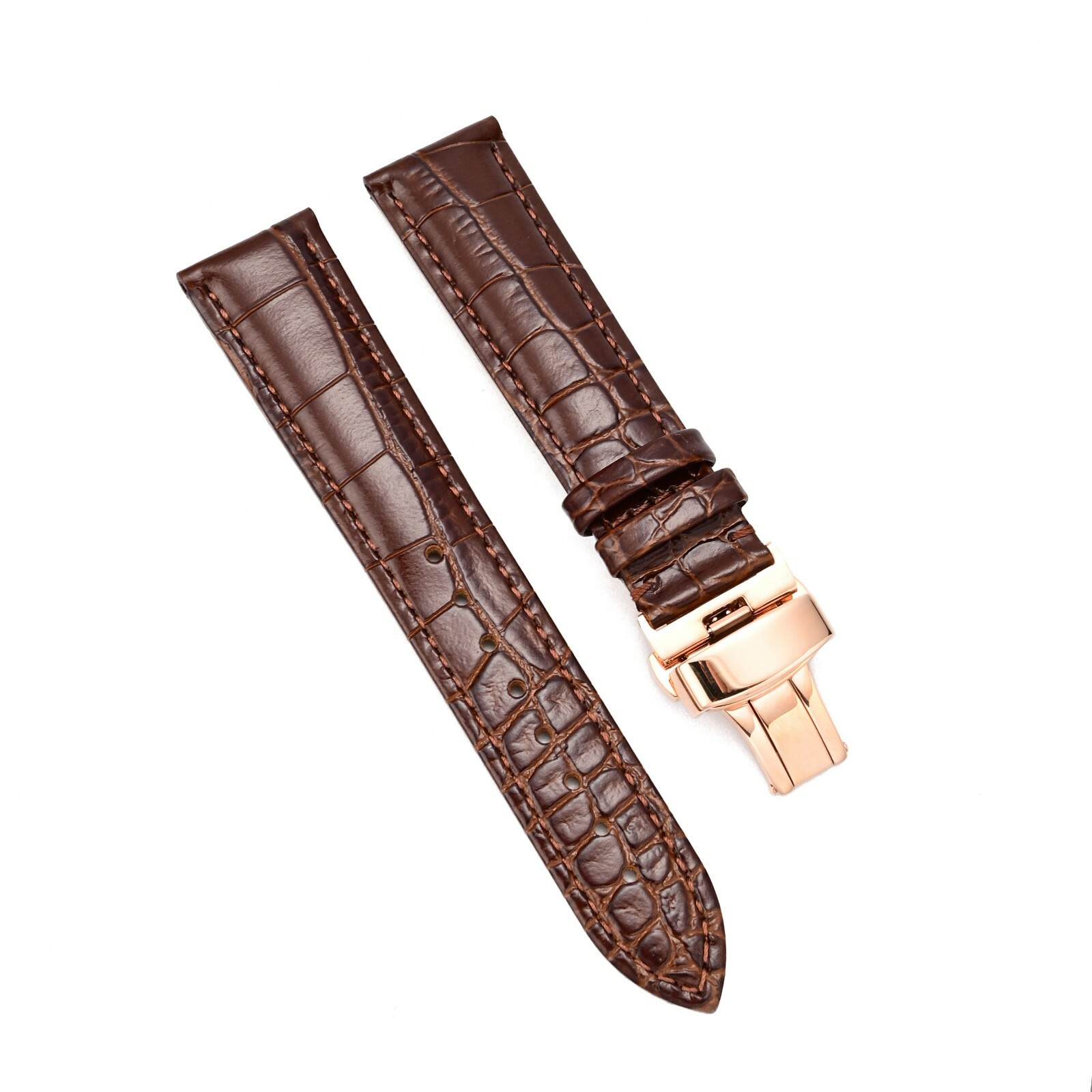 18-24mm Watch Strap Band Genuine Leather Alligator Patterned Deployment Clasp