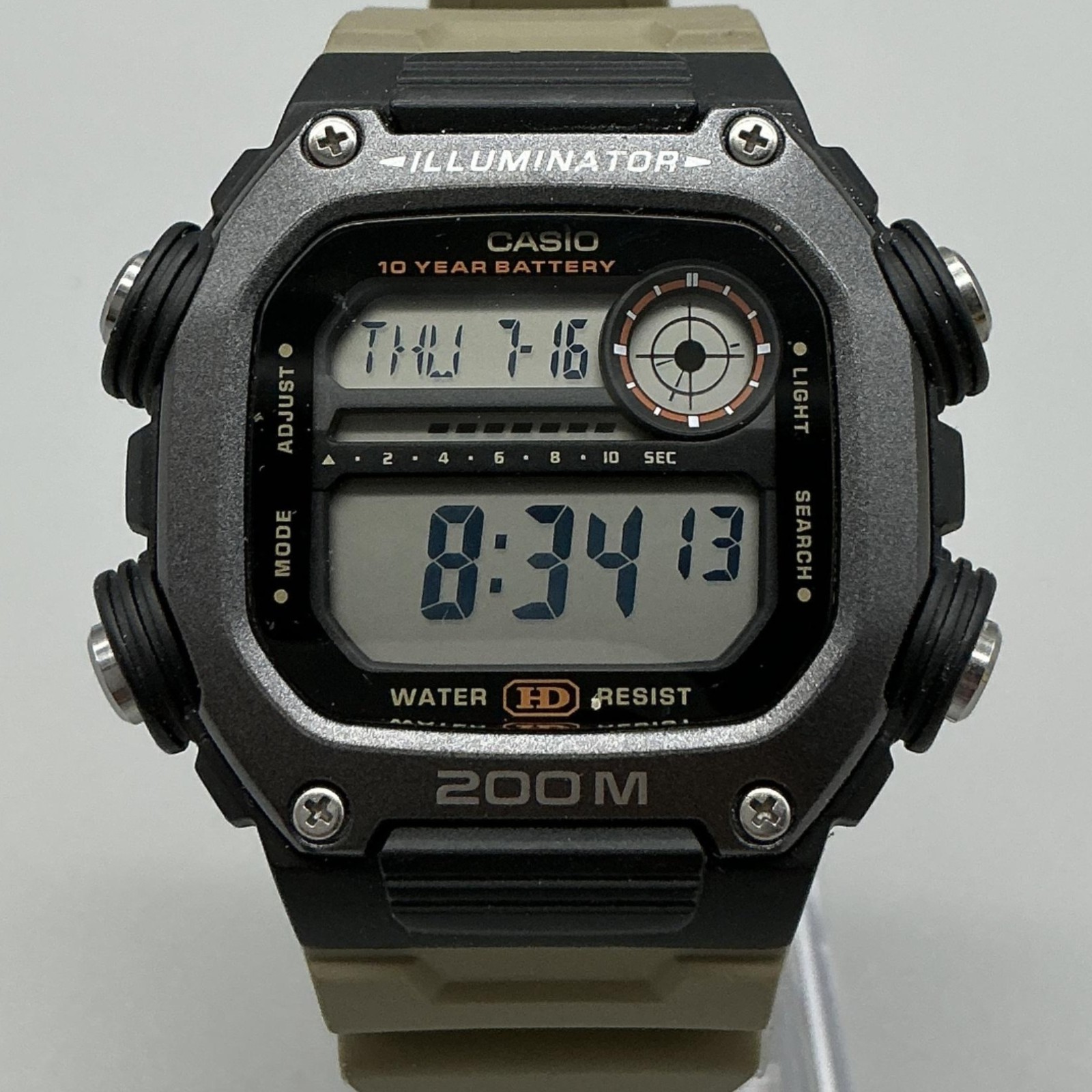 Casio DW-291H Mens Watch 46mm Digital Black Case Beige Strap 200M WR Day Date
