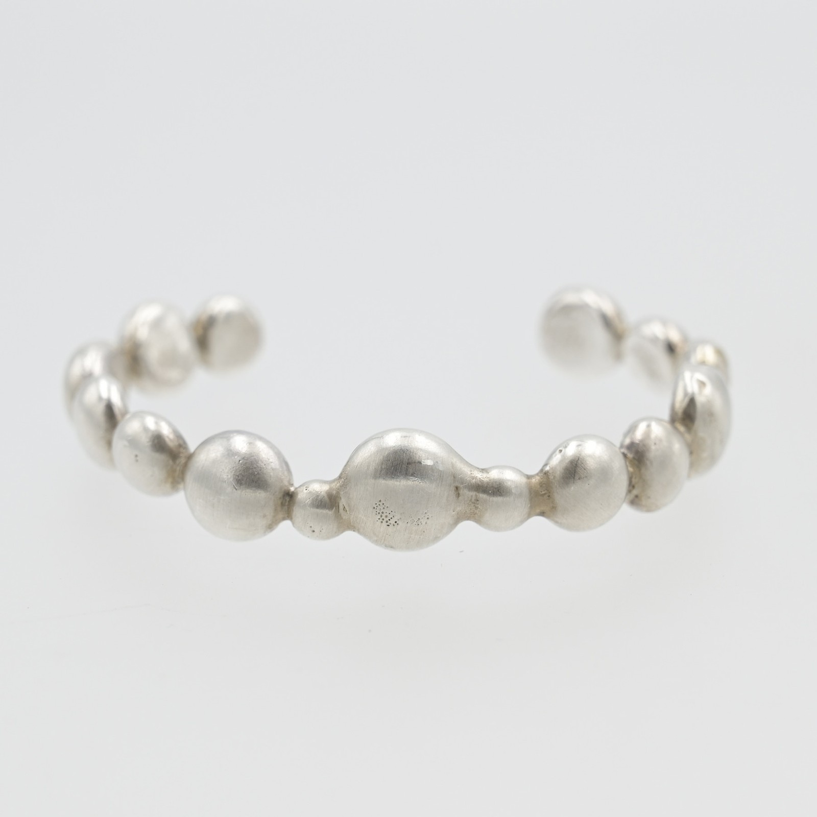 Heavy Cast Sterling Silver Organic Pebble Modernist Bubble 6″ Cuff Bracelet