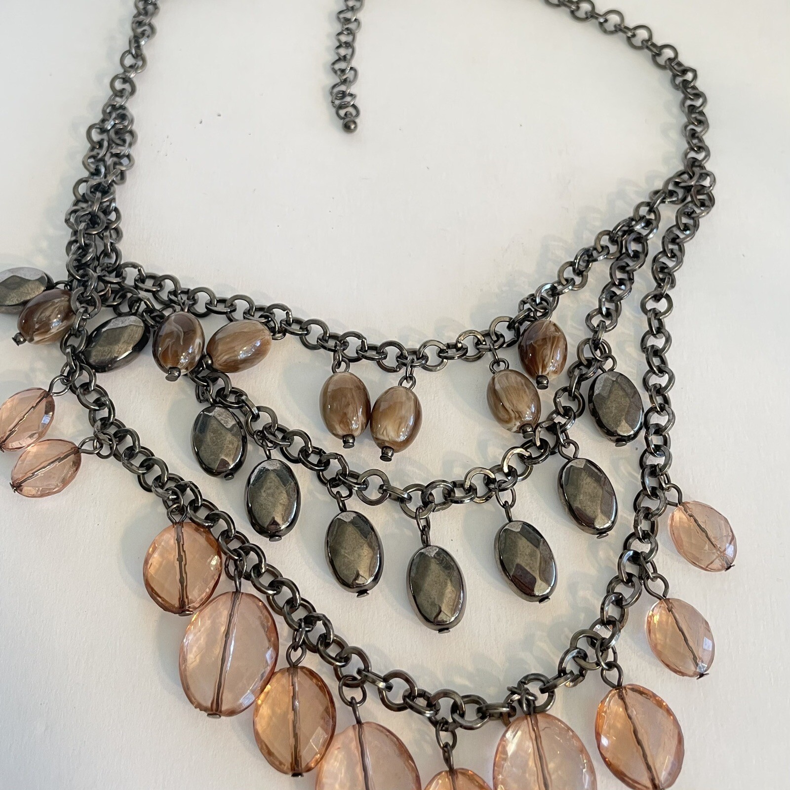 Neutral Multi Color Acrylic Waterfall Beaded Layered Bib Necklace Chandelier