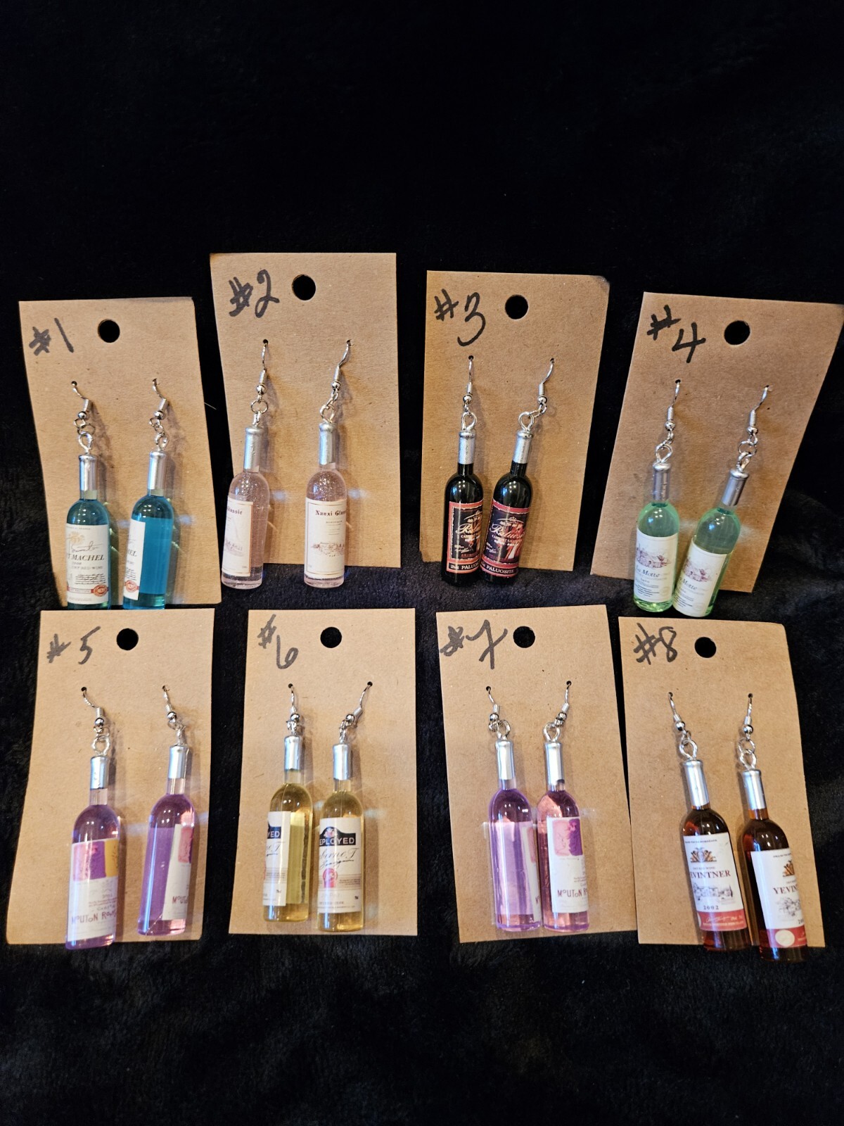 WINE BOTTLE EARRING – HANDMAD Colorful -Accurate – 8 Diff. Styles to Choose from