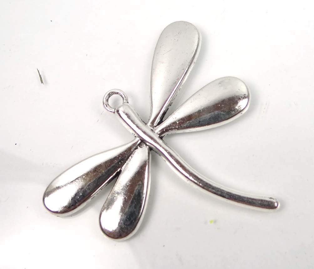 1 Silver Pewter Dragonfly Focal Charm Pendant 50x60mm