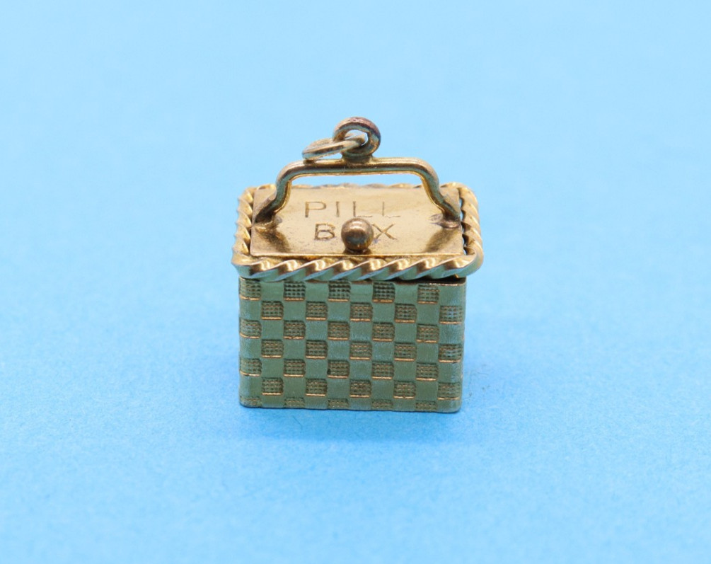 Vintage Yellow Tone Gold Wash Basket Pill Box Charm