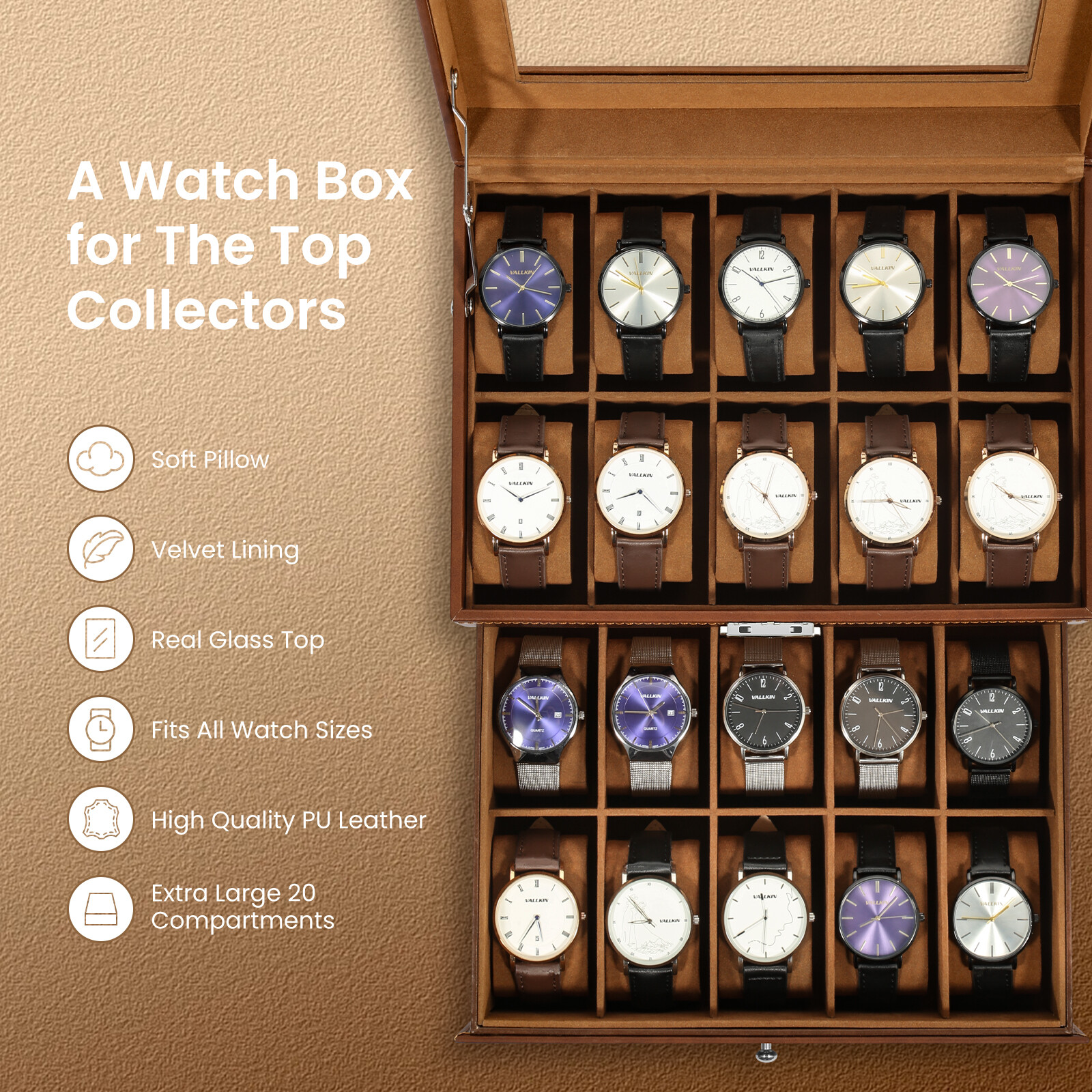 【Preloved】20 Slots Watch Box Watch Case PU Leather Jewelry Storage Display Case