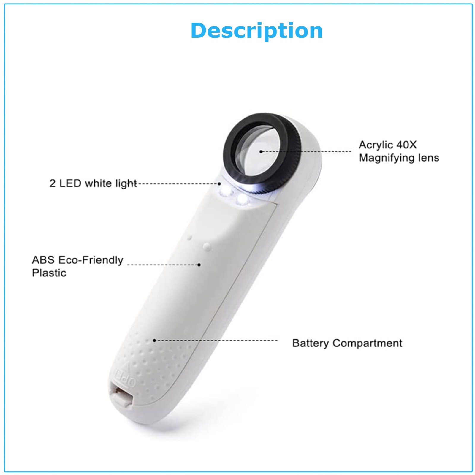 40X Magnifying Magnifier Glass Jeweler Eye Jewelry Loupe Loop With 2 LED Light