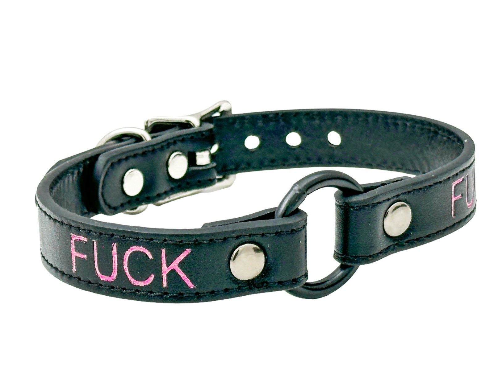 Name Black Ring Choker BDSM Collar Vegan Leather Necklace O Ring Fetish Ball
