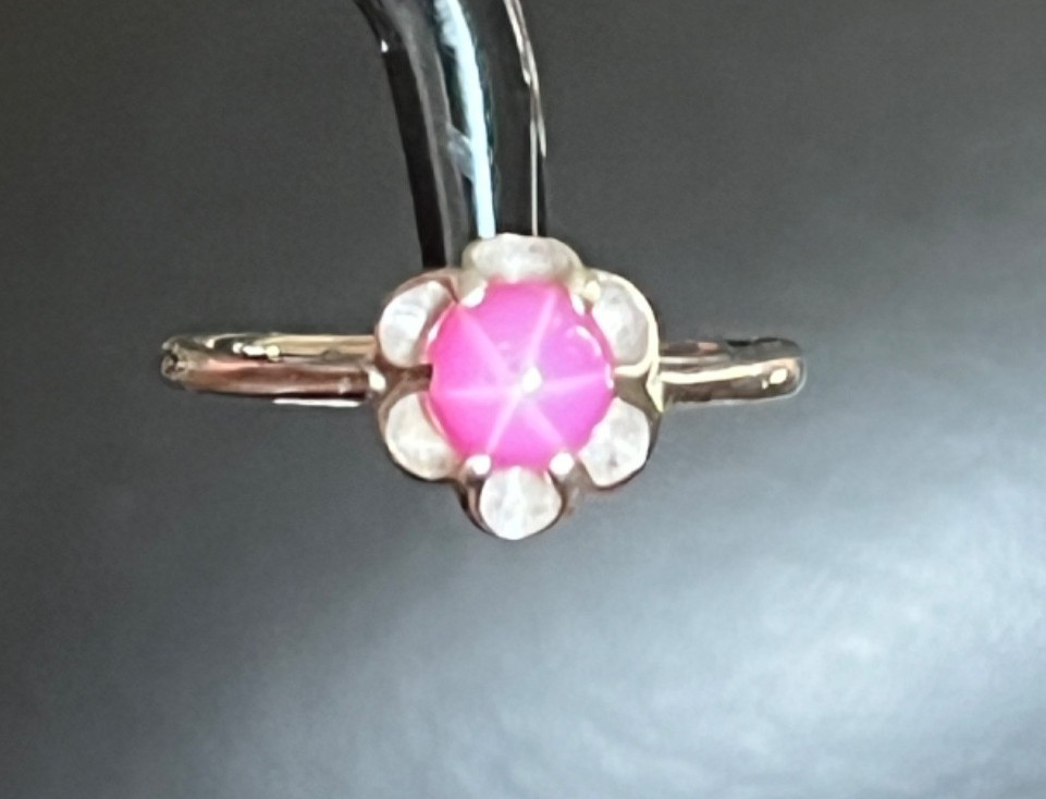 1960s Pink Star Sapphire Ring Belcher Buttercup 10K White Gold Size RAREnot blue