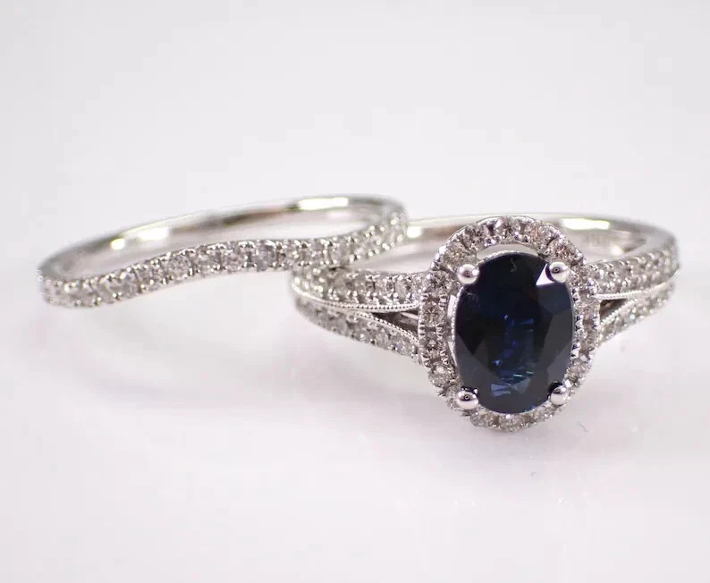 3.50 Ct Oval Cut Natural Sapphire Diamond Engagement Ring 14K Solid White Gold 5