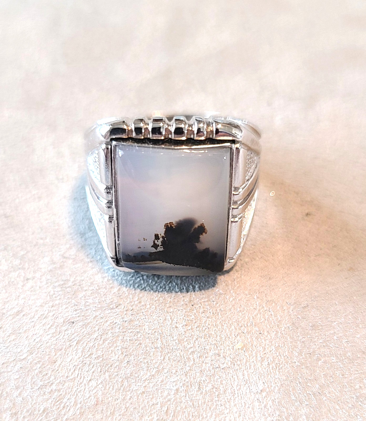 Vintage Wheeler Manufacturing Sterling Silver Montana AGATE Biker Ring Size 9