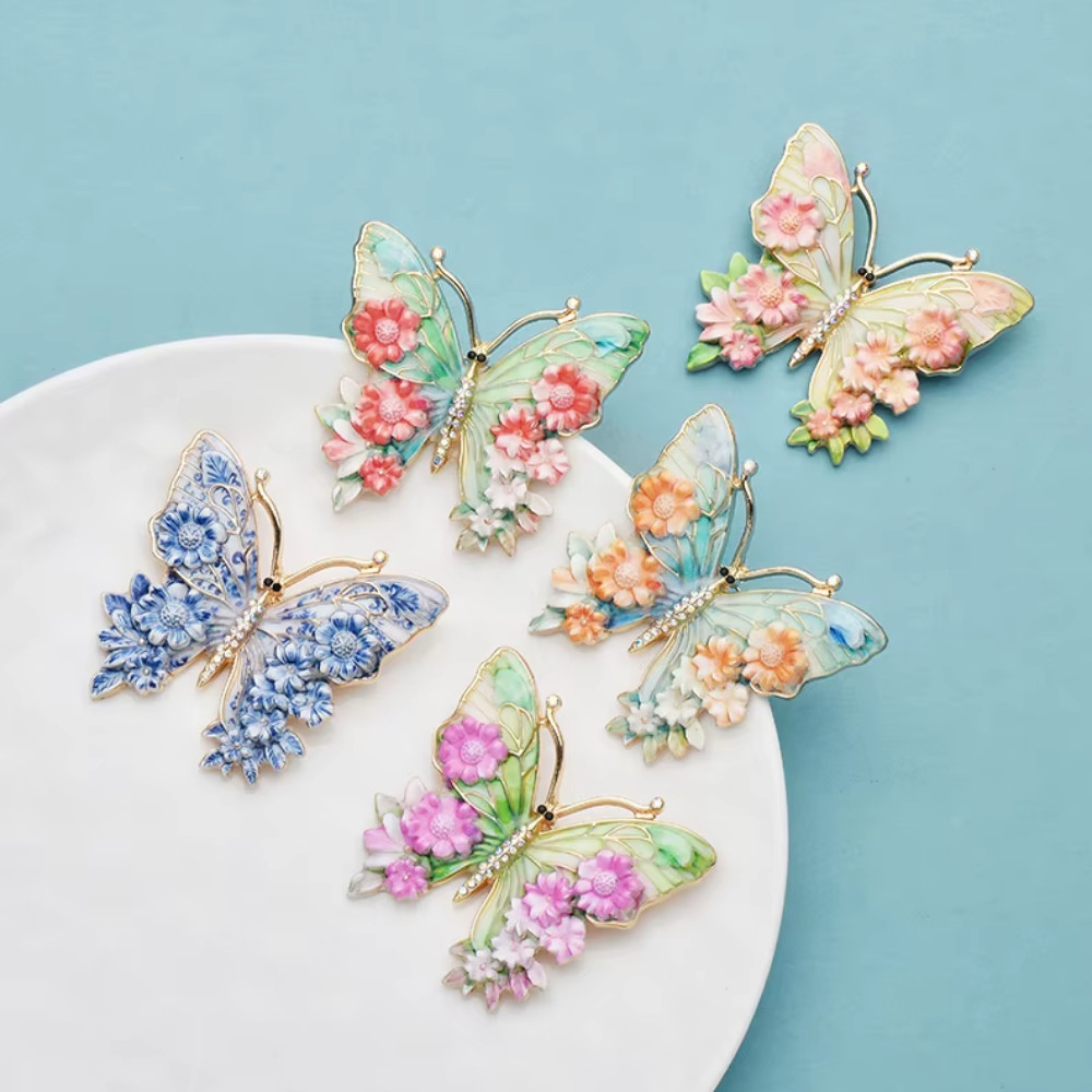 Crystal Rhinestone Flower Butterfly Brooch Pin–Vintage Spring Summer JewelryGift