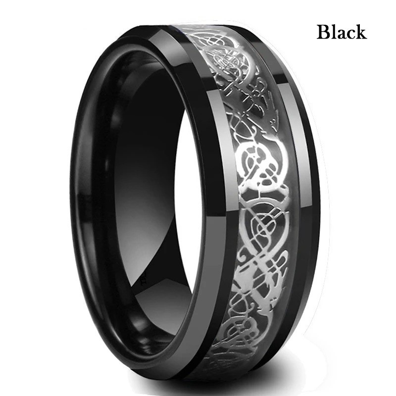 Men Women Gold Plated Blue Black Red Stainless Steel Celtic Dragon Band Ring 8mm