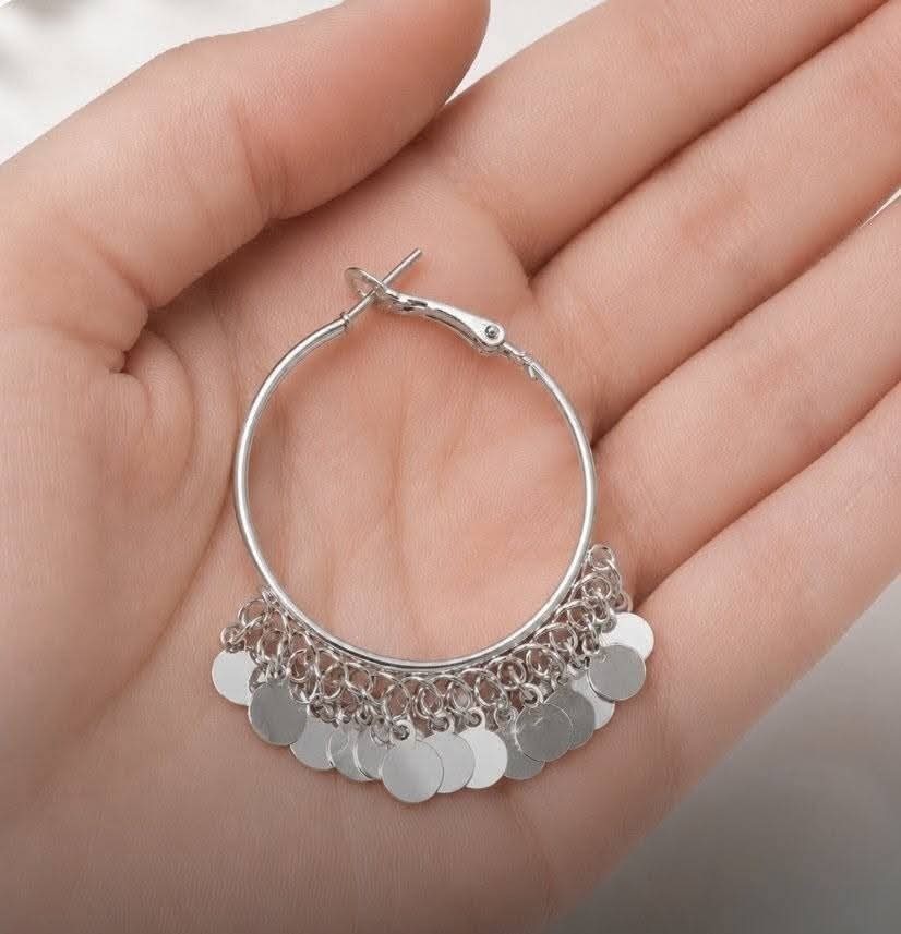 Silver Shaker Disk Hoop Earrings