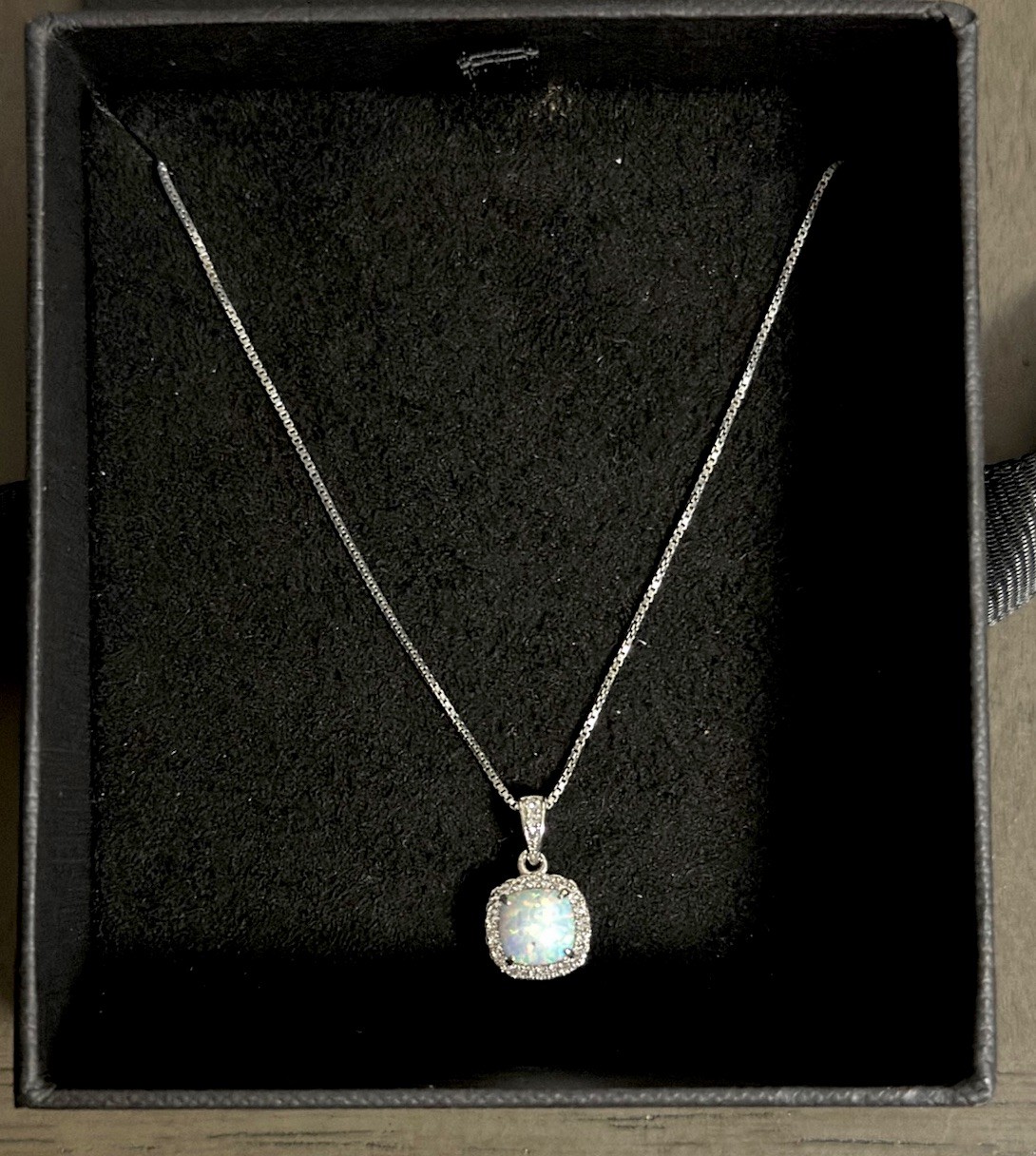 Opal White Sapphire Necklace Sterling Silver Halo Pendant October Birthstone