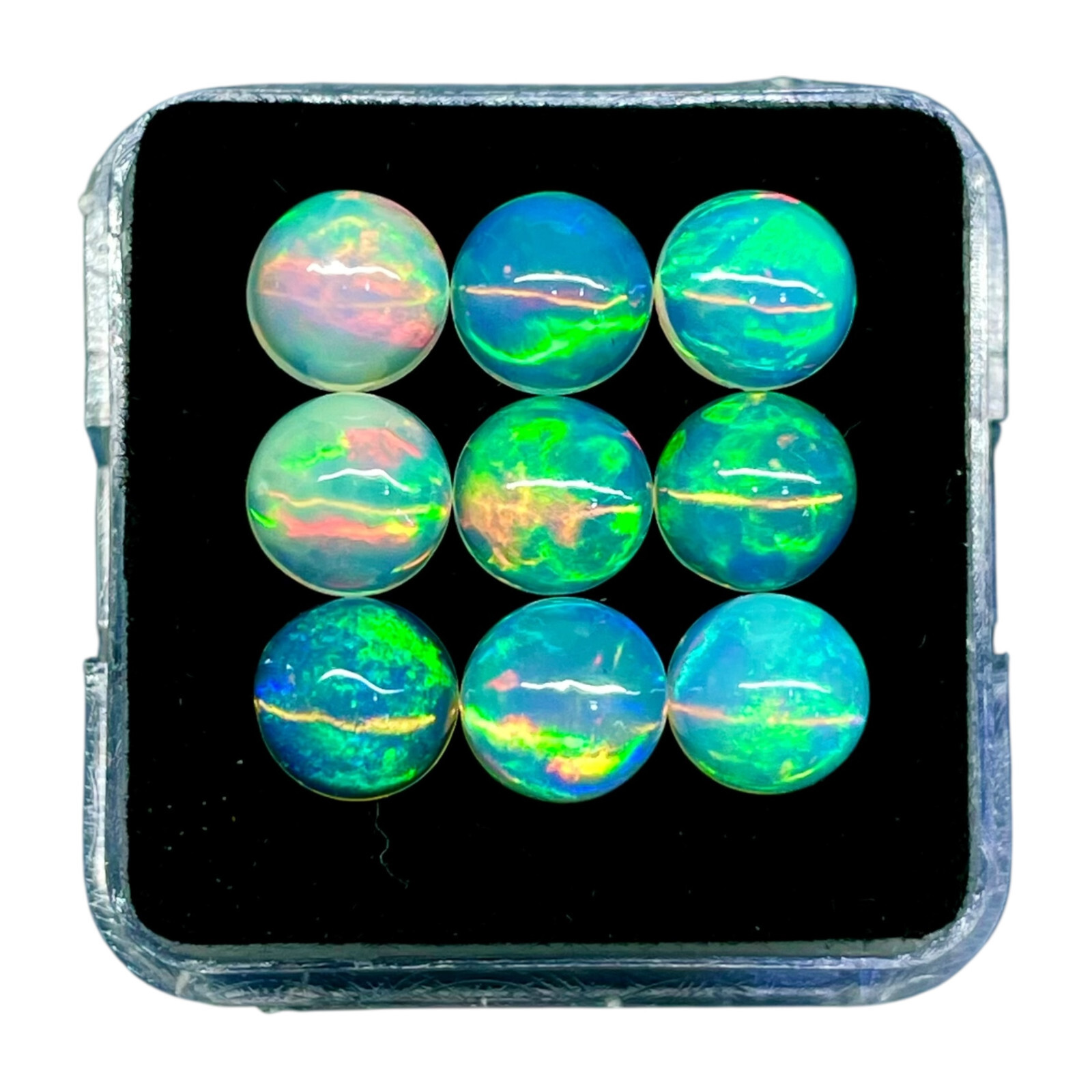 9 Pcs Natural Ethiopian Opal 6mm Round Flashy Loose Cabochon Gemstones Lot