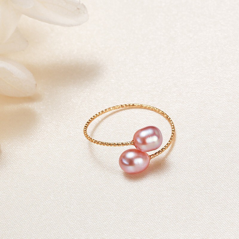 Double Pearl Three Row Stacking Bypass Ring in Solid Copper