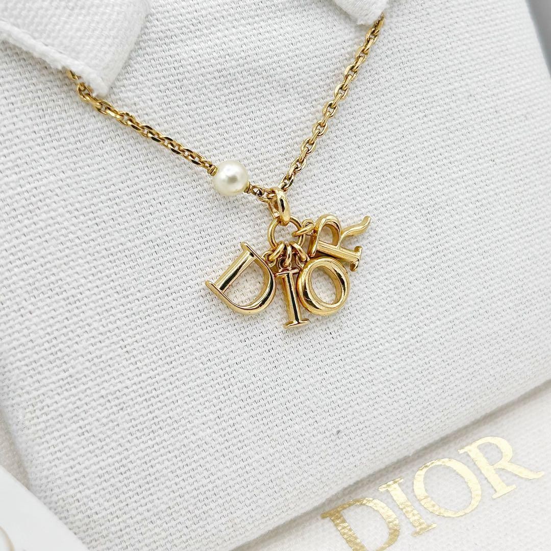 DIOR Dior Revolution Necklace Gold Pearl Adjustable 42cm 47cm Authentic