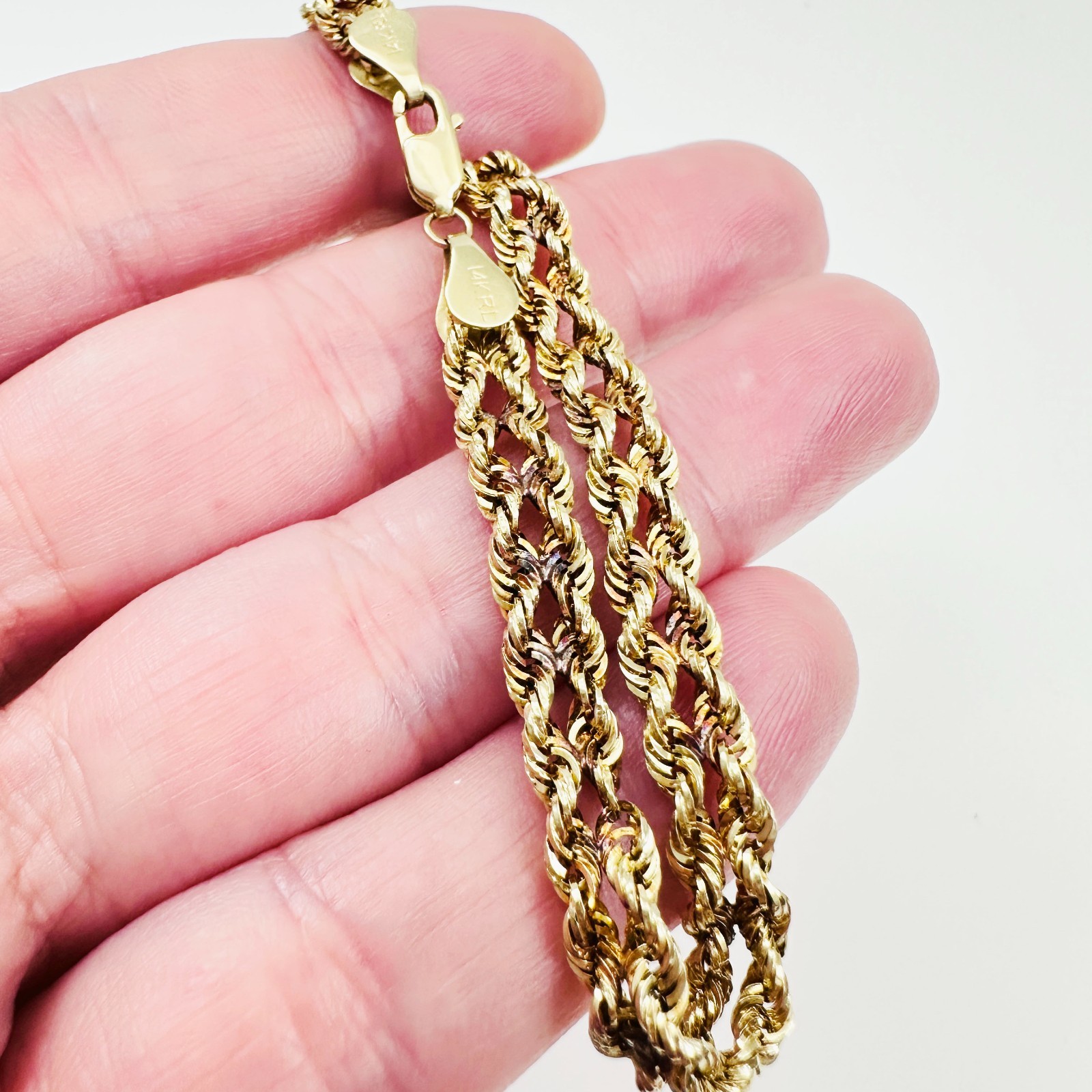 Solid 14K Yellow Gold Unique Braided Link Chain Bracelet 5.7mm, 7 3/8″, 3.4g
