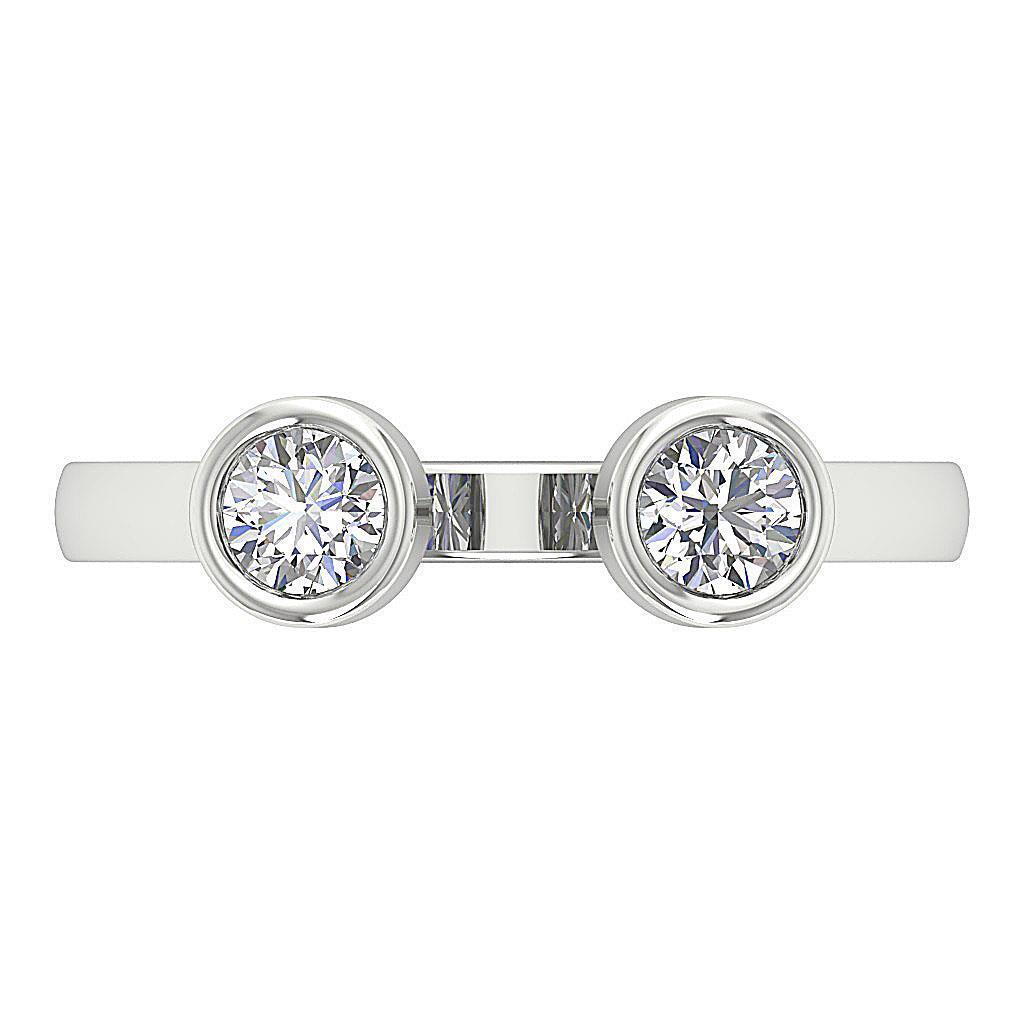 Forever Us Two Stone VS F 0.55Ct Lab Grown Diamond Ring Bezel Set 14k White Gold