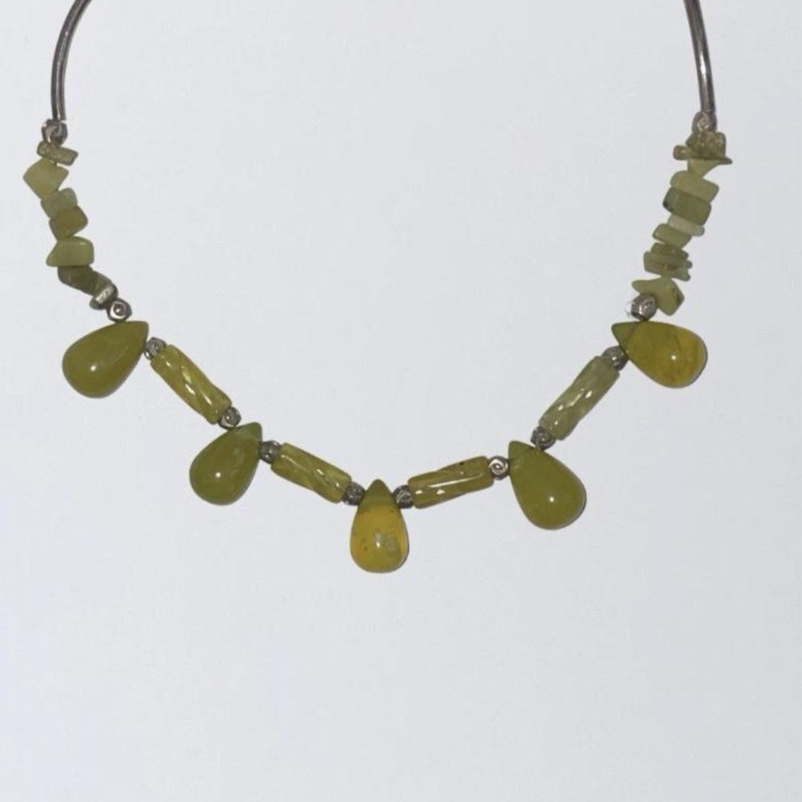 Vintage Chartreuse Resin & Stone Necklace — 1960s Modernist Organic Form