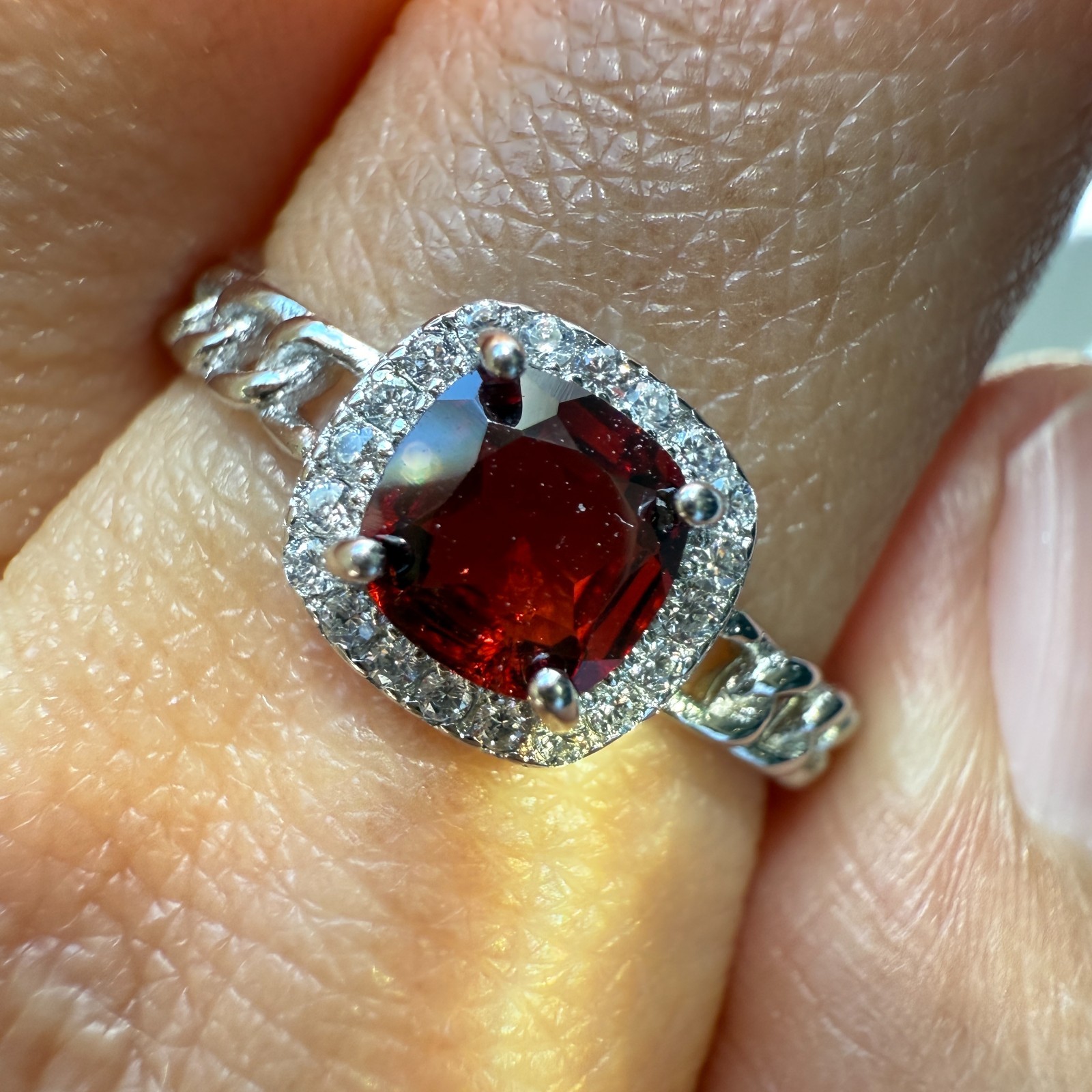 925 Sterling Silver Ring 5mm Natural Rhodolite Garnet Zircon Handmade Chain Gift