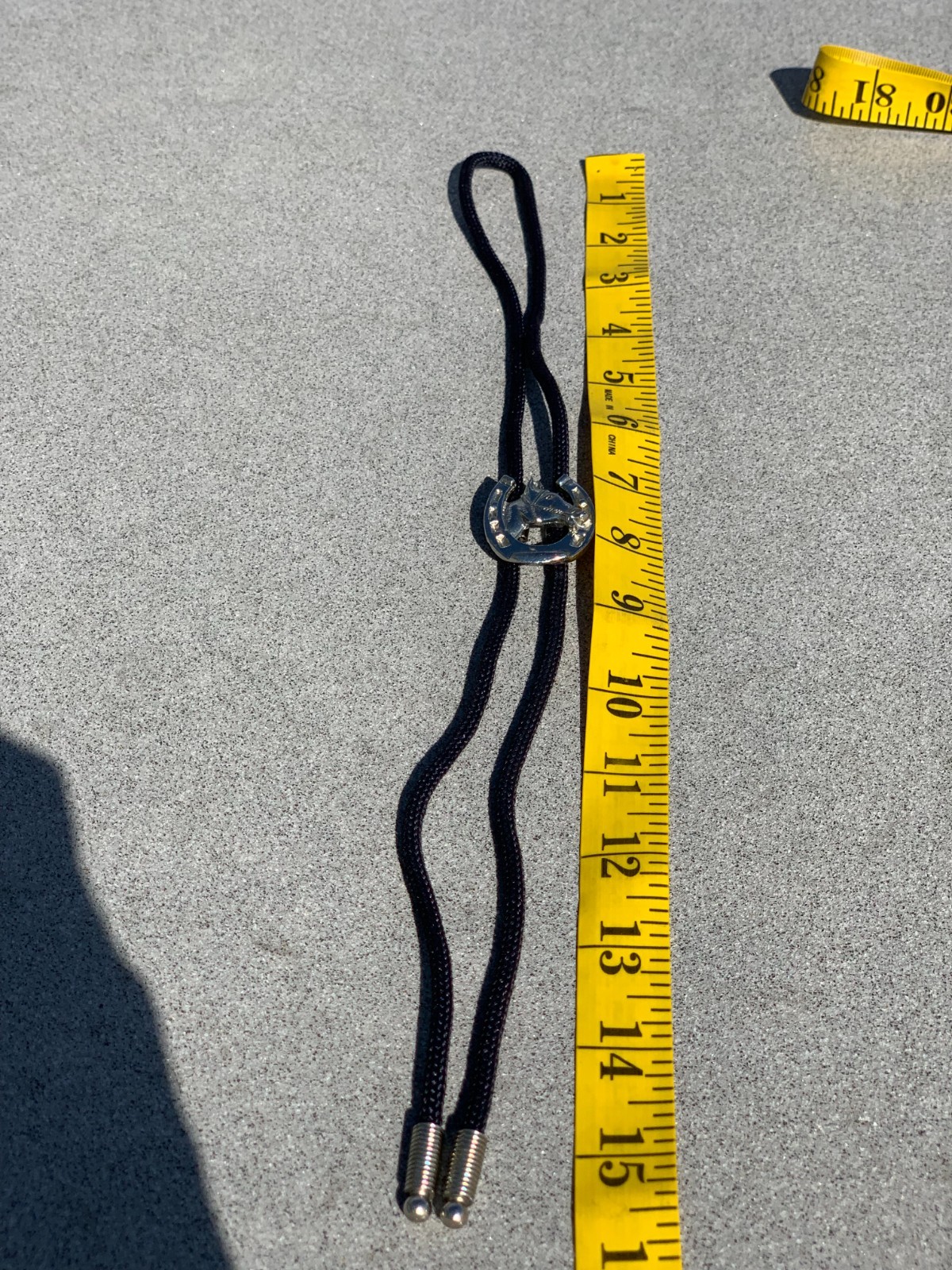 Vtg Western Bolo Tie Black Silver Horse Head Horseshoe Boho Retro Southwestern