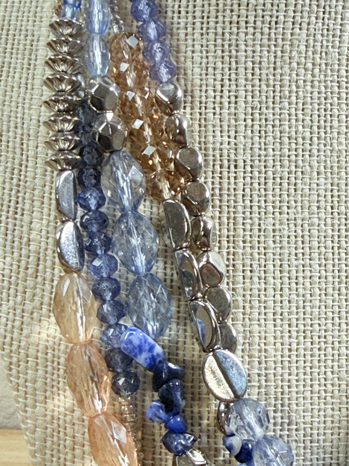 Premier Designs Multi Strand Beaded Statement Necklace Lapis Blue Silver