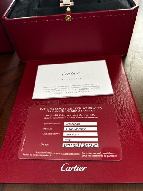 Women’s Cartier Tank Watch Stainless Steel Box and Papers