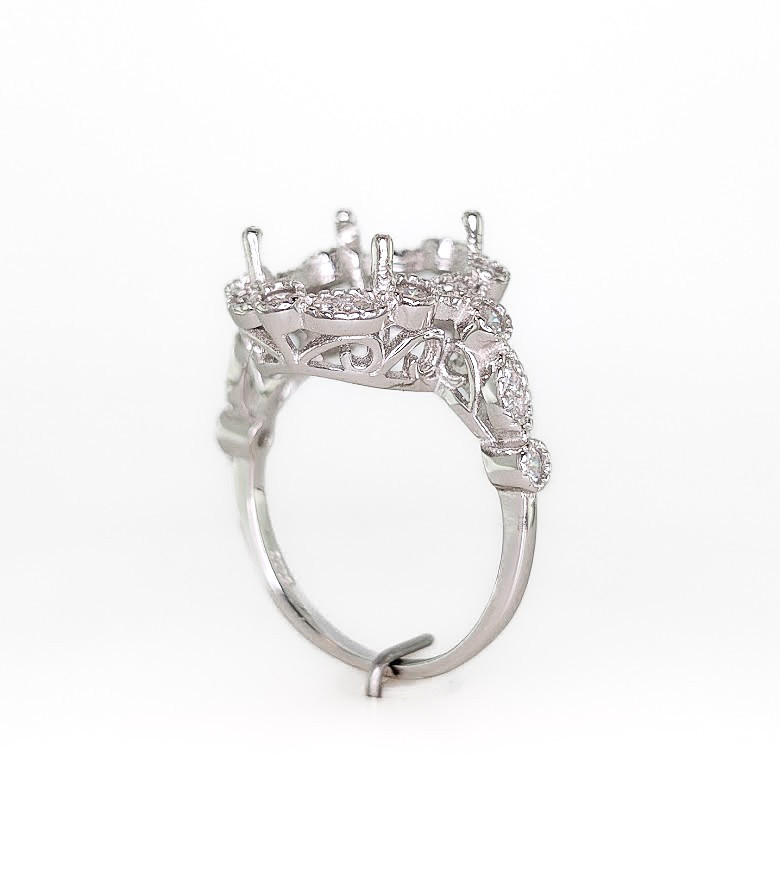 12 x 10 Oval Milgrain CZ Halo Filigree Ring Setting Sterling Silver