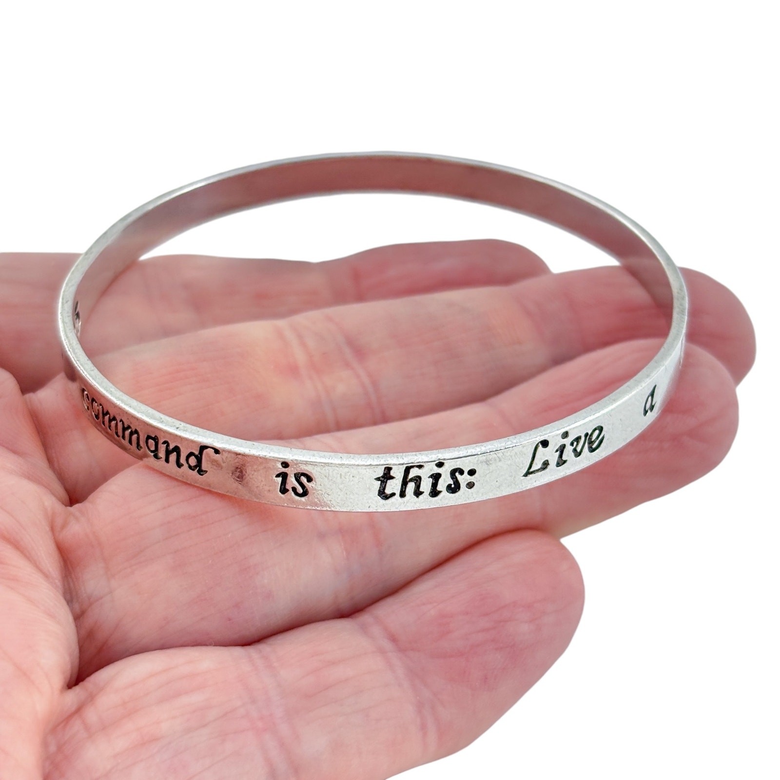 Vintage Sterling Silver 925 Bible Verse Bangle 2 John 1:6 8″