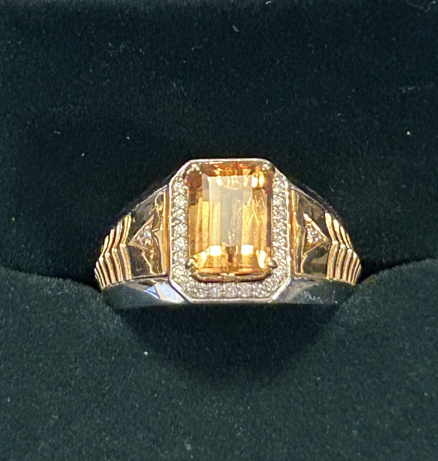 Imperial Topaz and Diamond Men’s Ring 18k Two Toned Gold